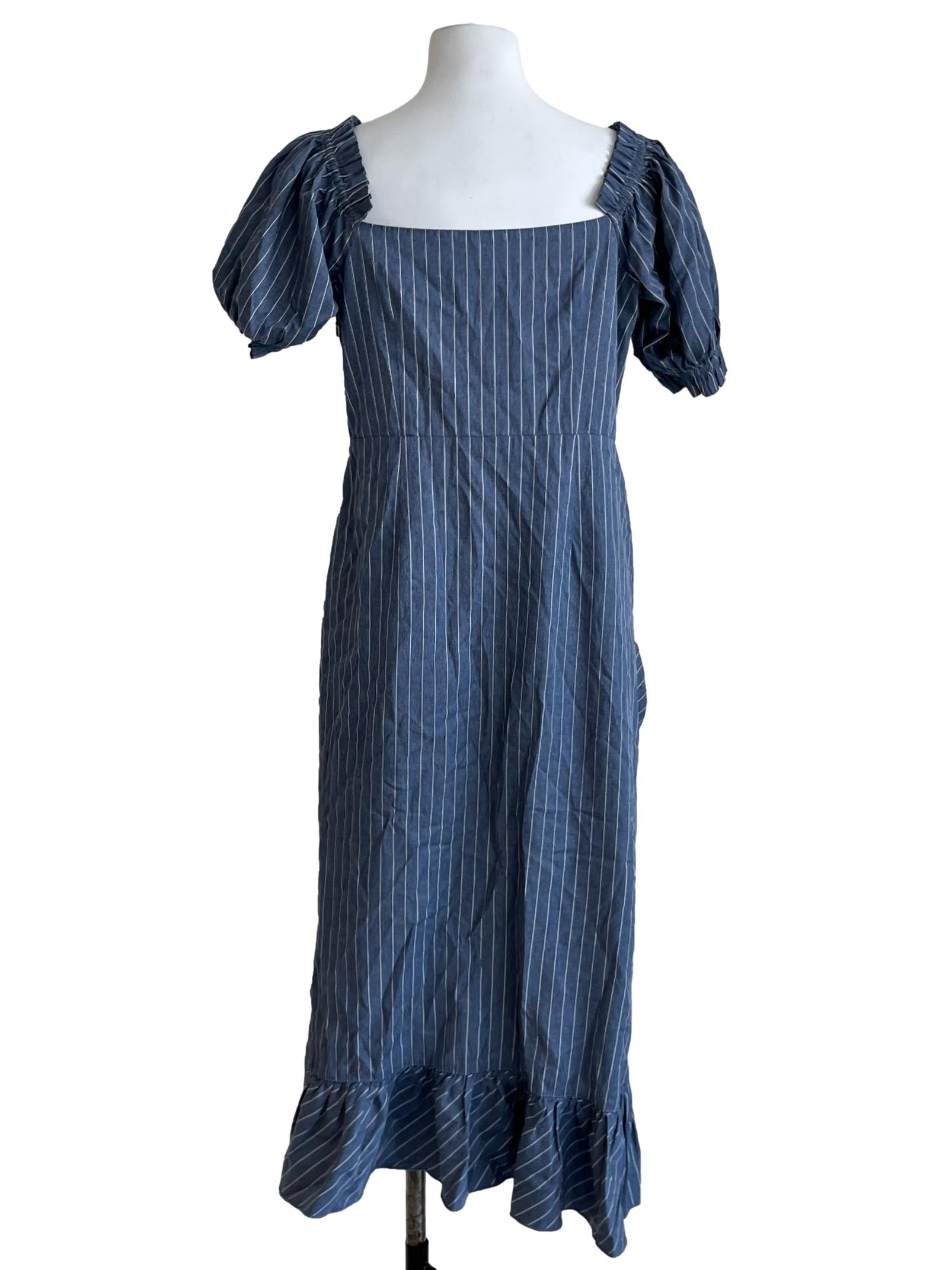 Stone Blue Chalk Stripe Empire Dress