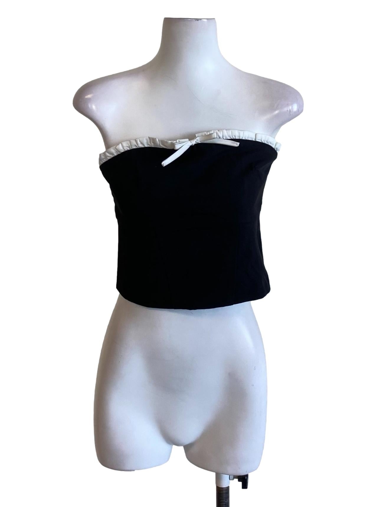 Shadow Black Ruffle Detail Strapless Waisted Cropped Top