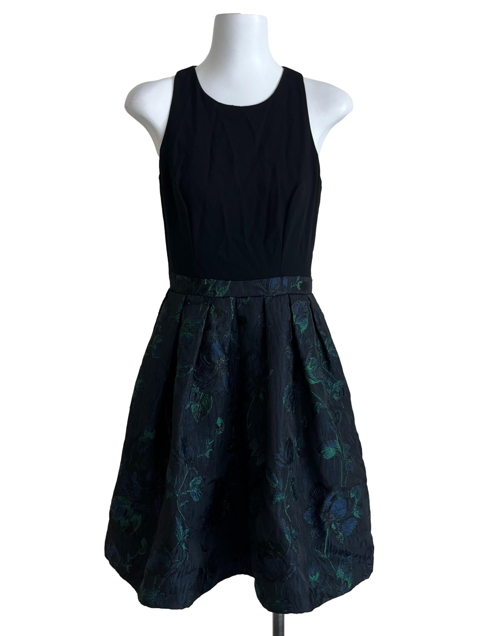 Black Jacquard Floral A-Line Dress