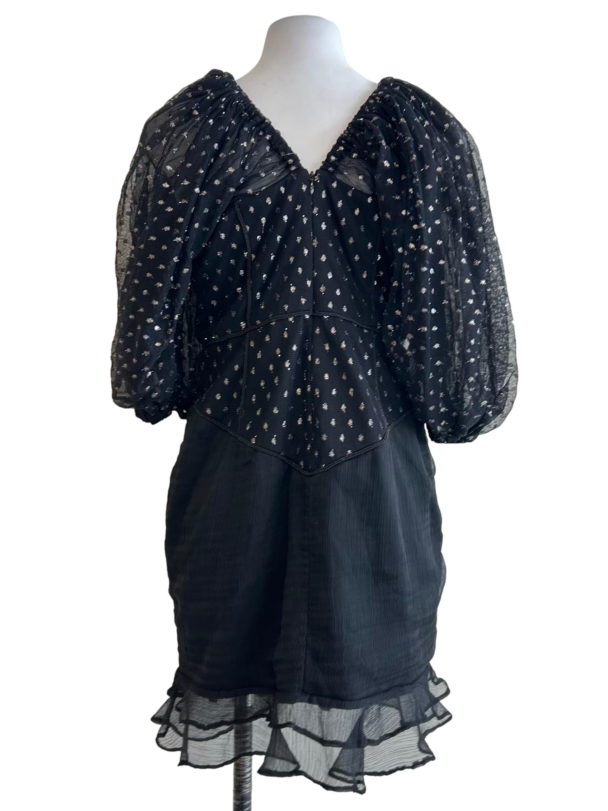 Black Sheer Metallic Dot Dress