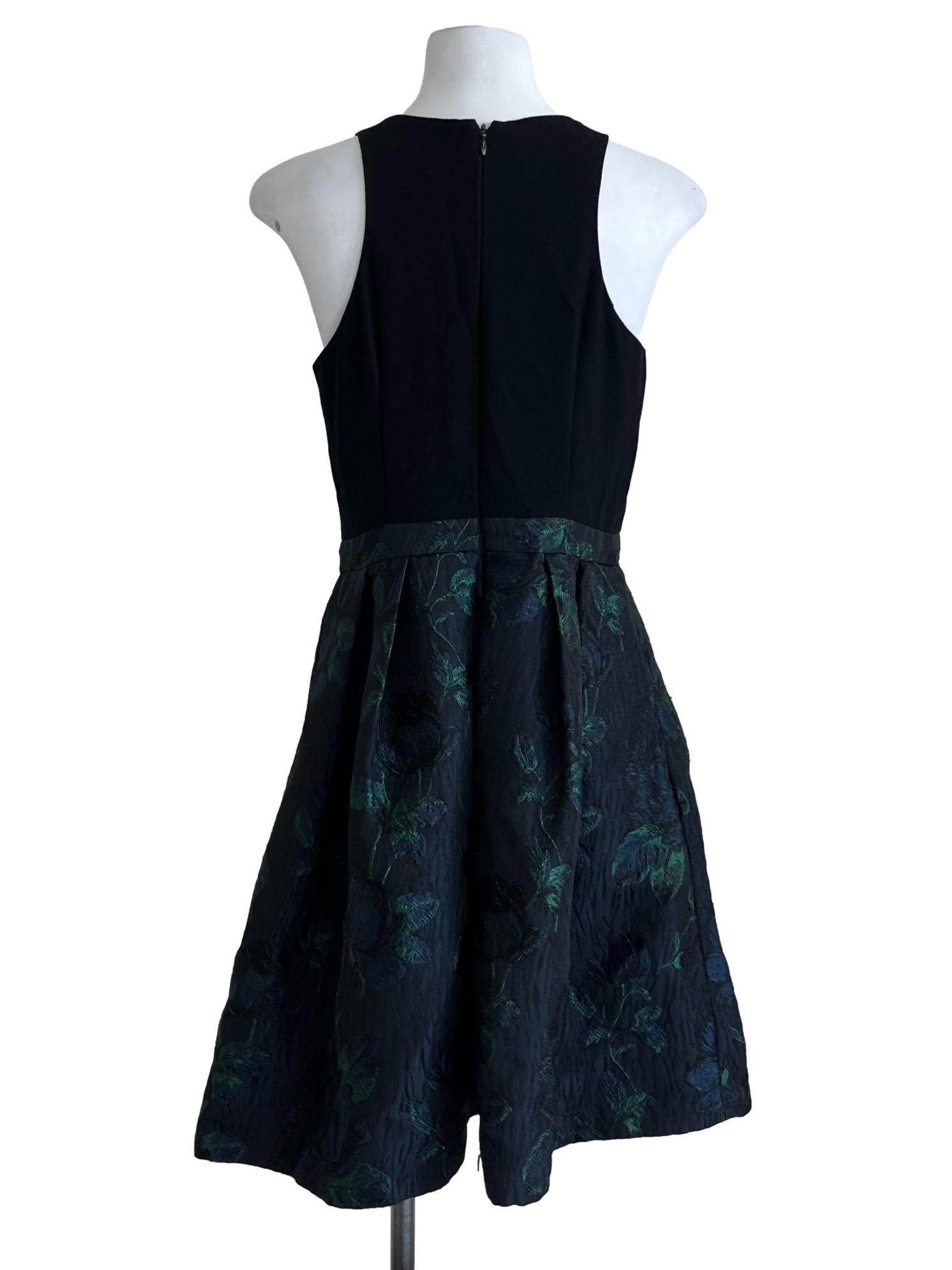 Black Jacquard Floral A-Line Dress