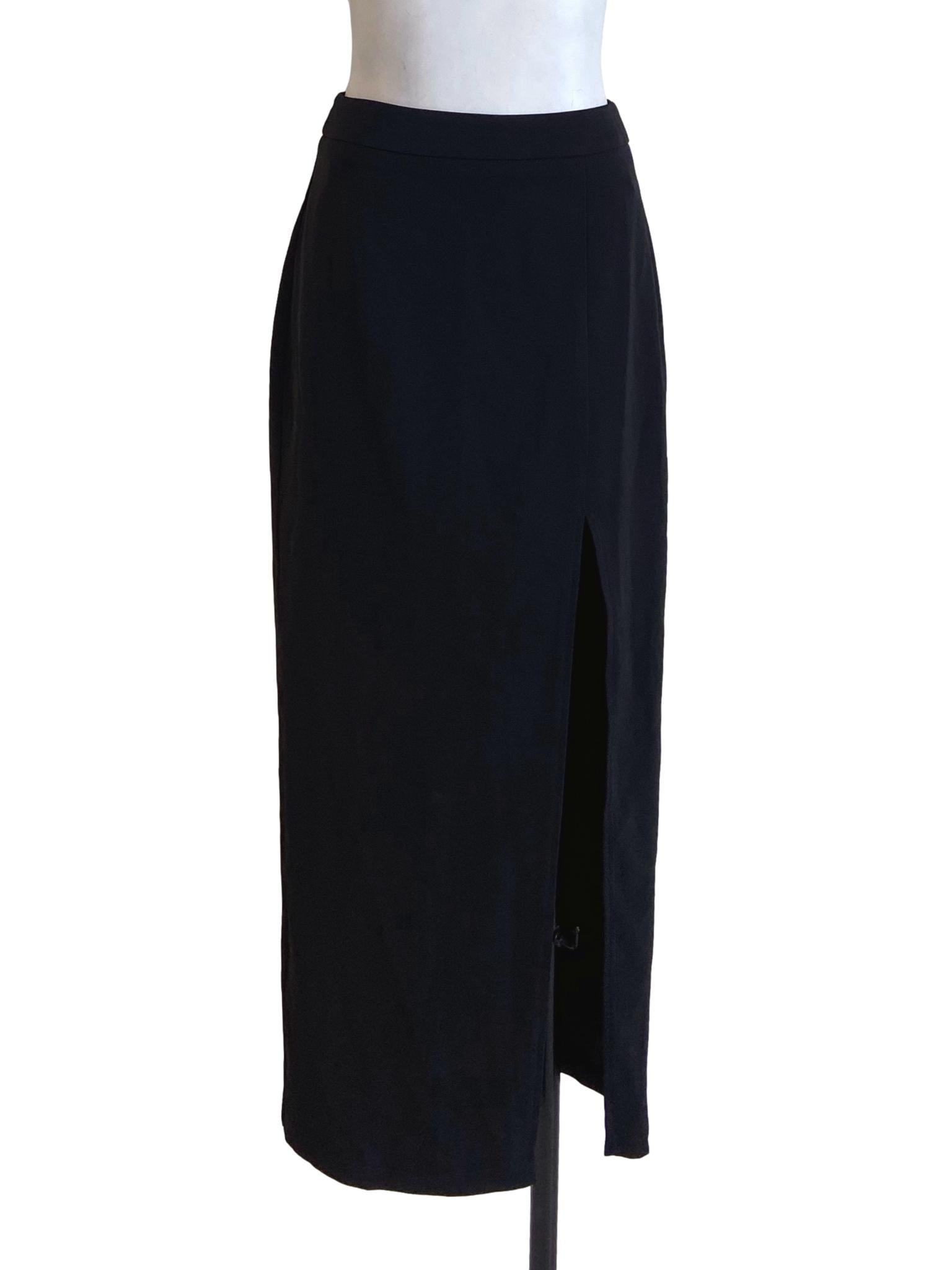 Black Front Slit Twill Tube Skirt