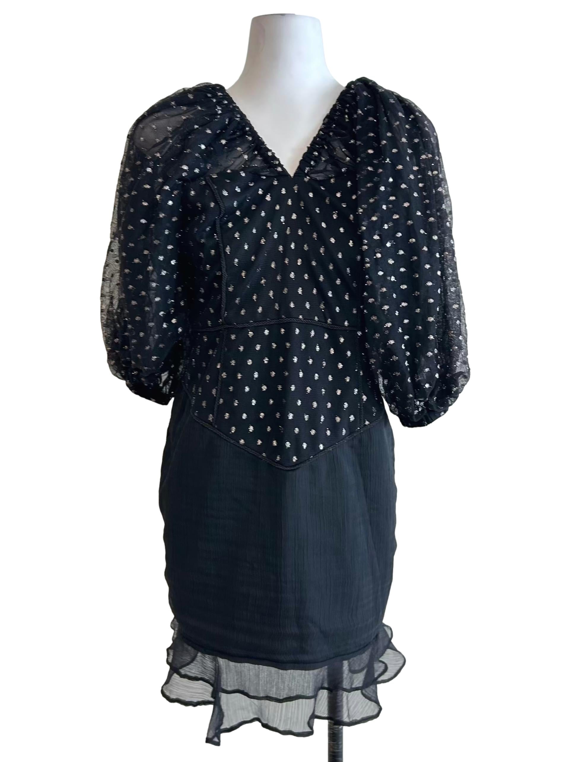 Black Sheer Metallic Dot Dress