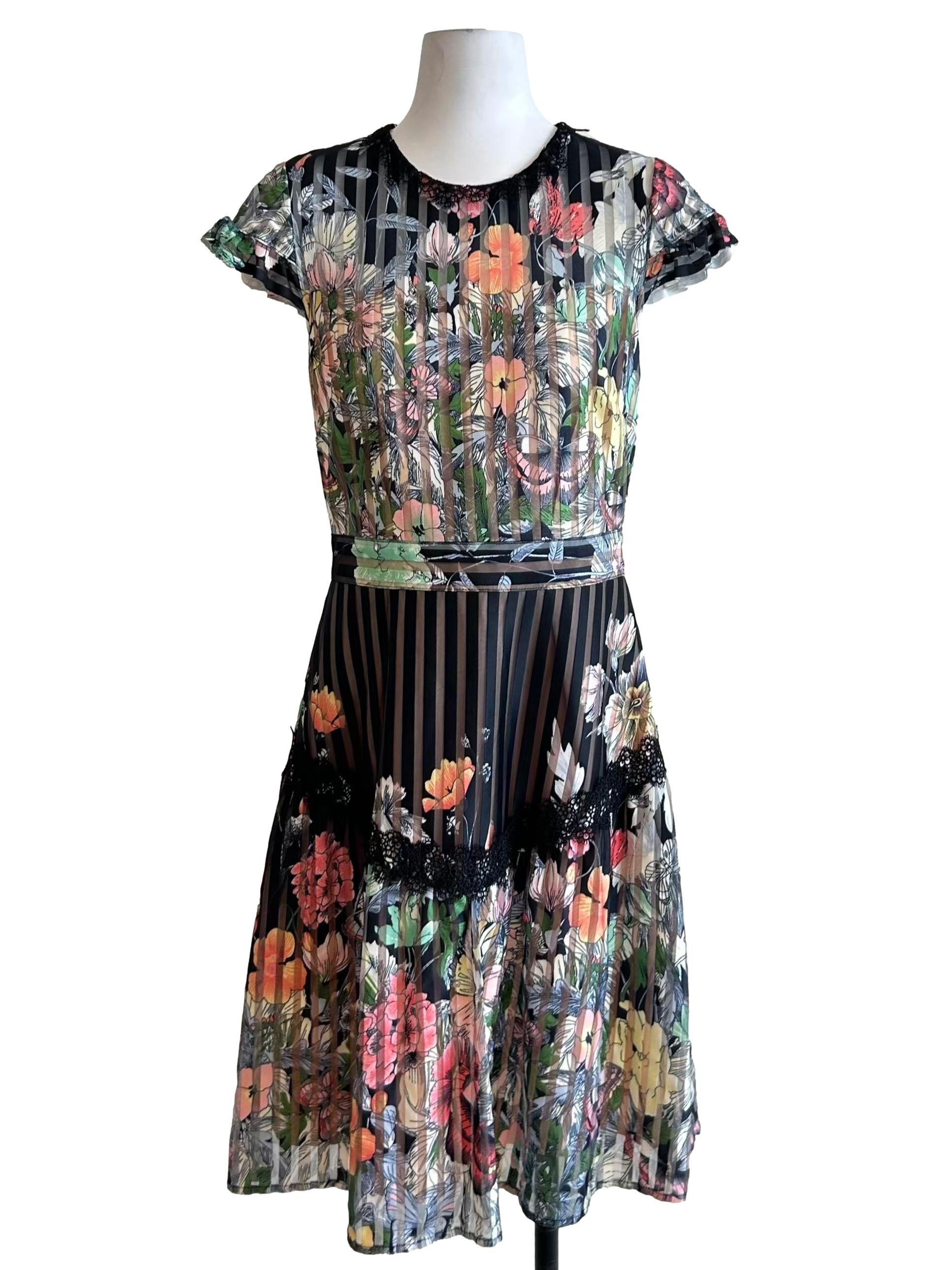 Multicolor Floral Vertical Striped Dress