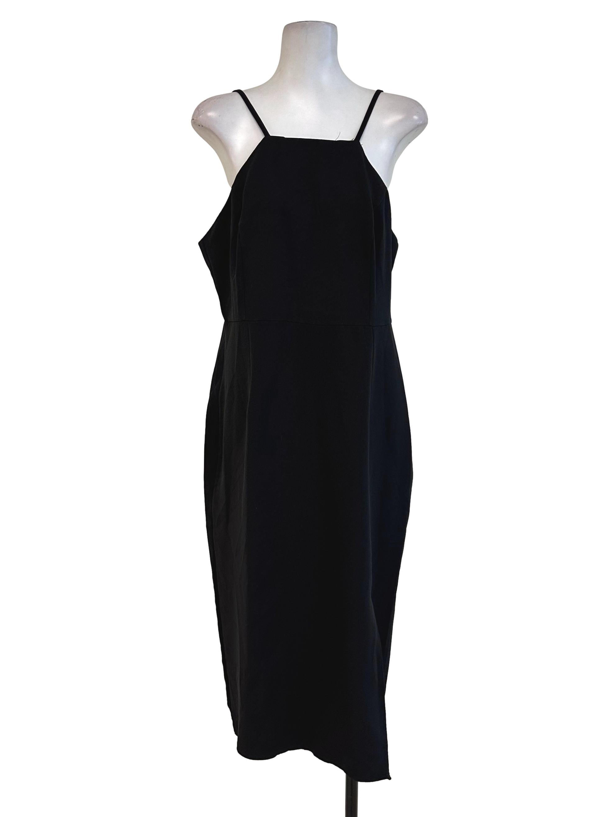 Black Plain Slit Dress