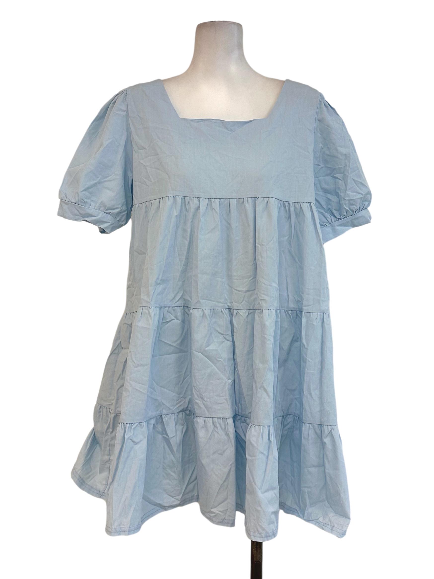 Light Blue Plain Mini Dress