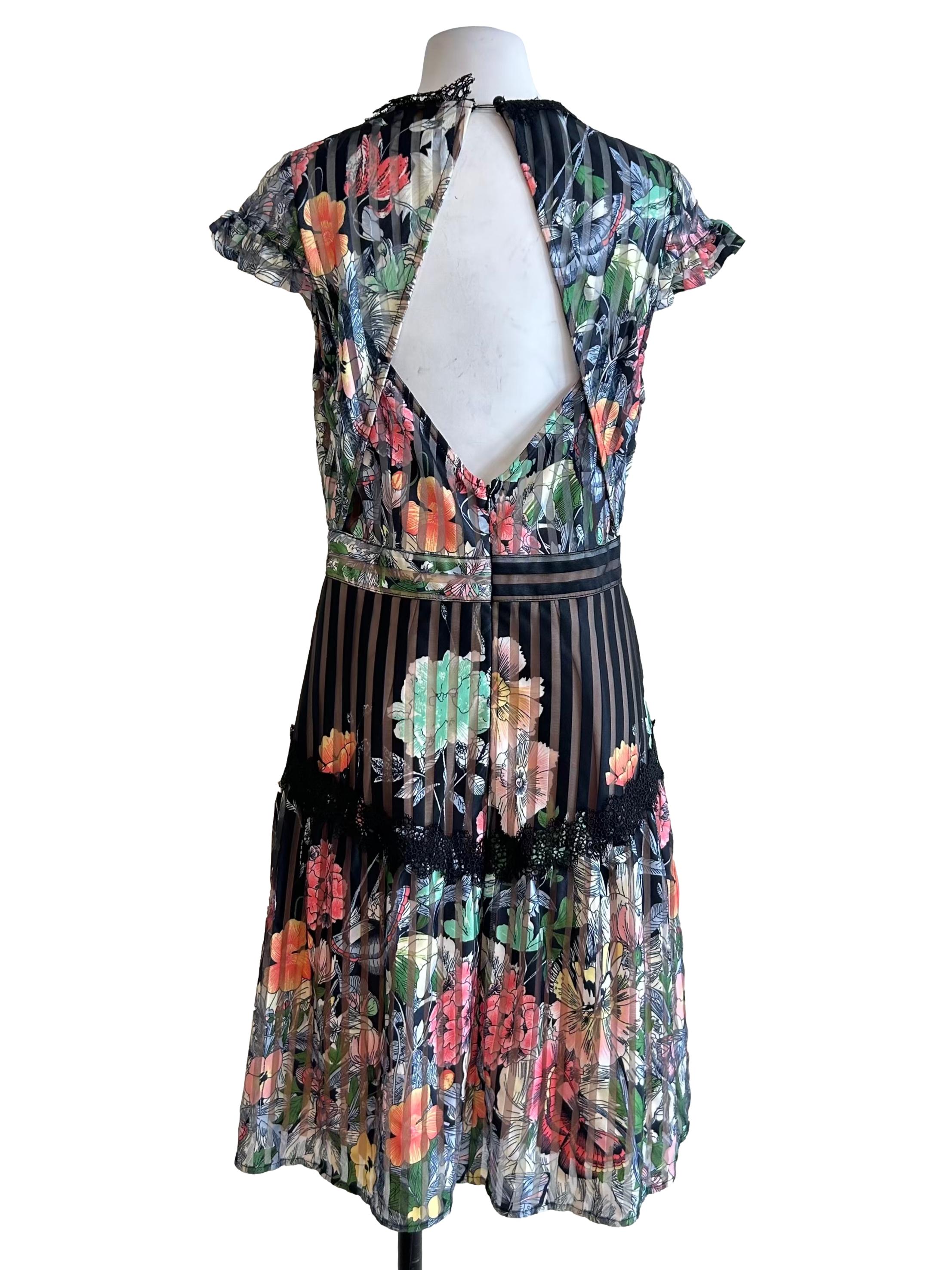 Multicolor Floral Vertical Striped Dress