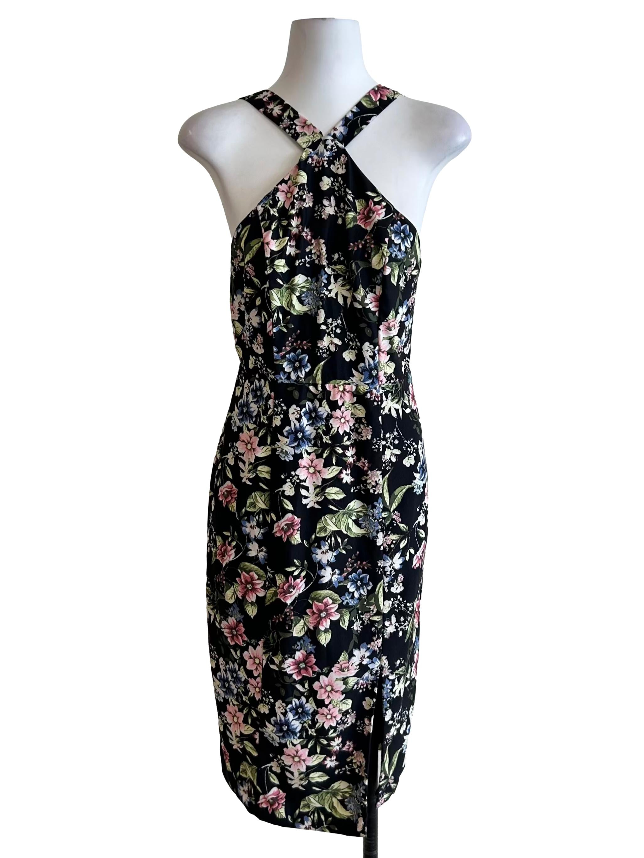 Black Floral Halter Dress