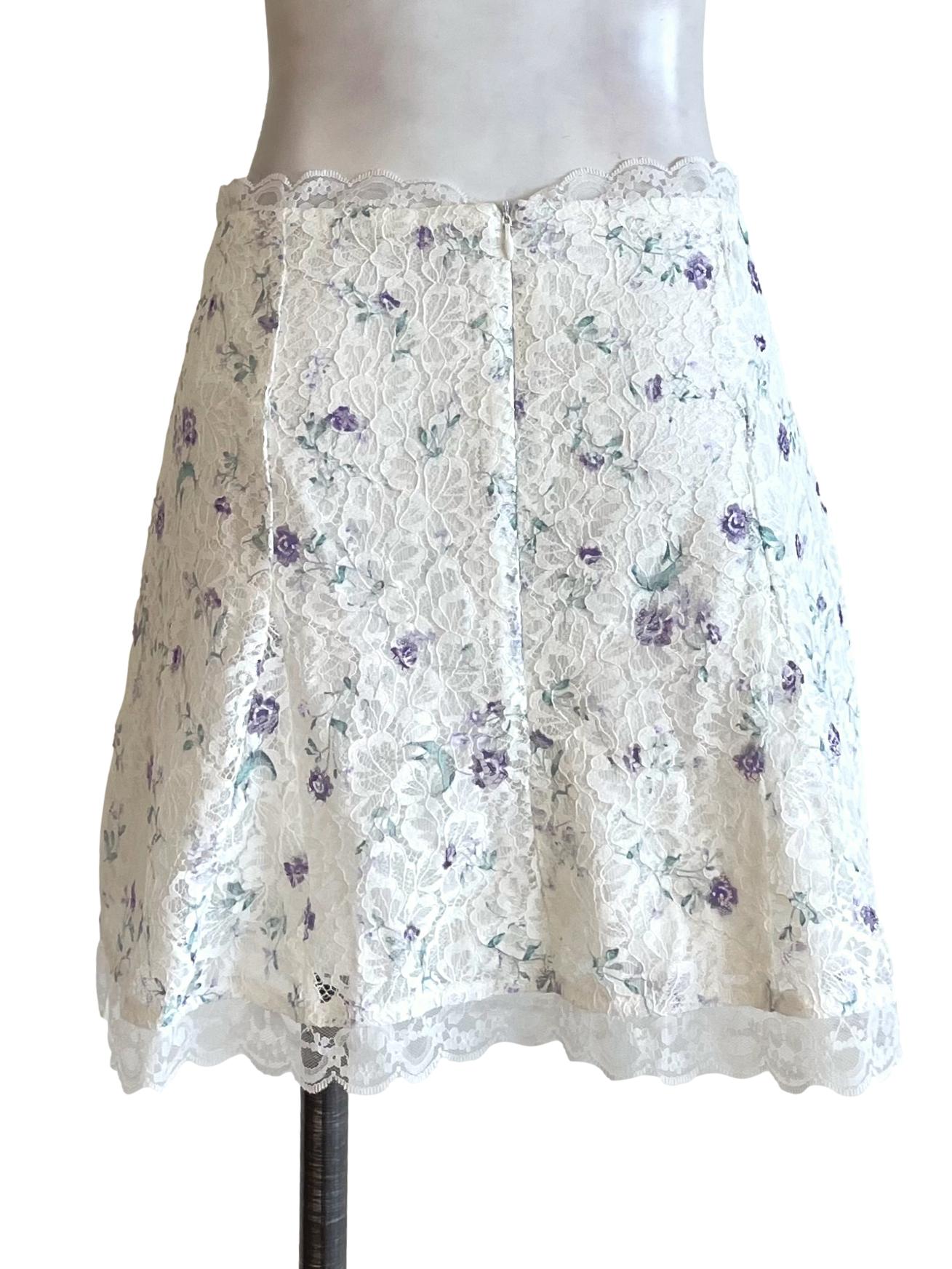 White Floral Lace Mini Skirt YHF