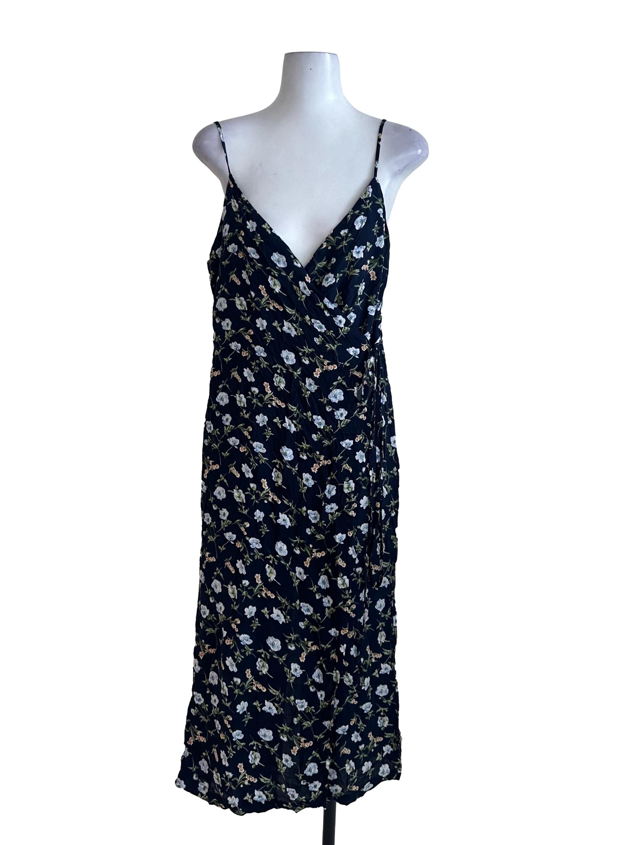 Midnight Blue Floral V Neck Wrap Jumpsuit