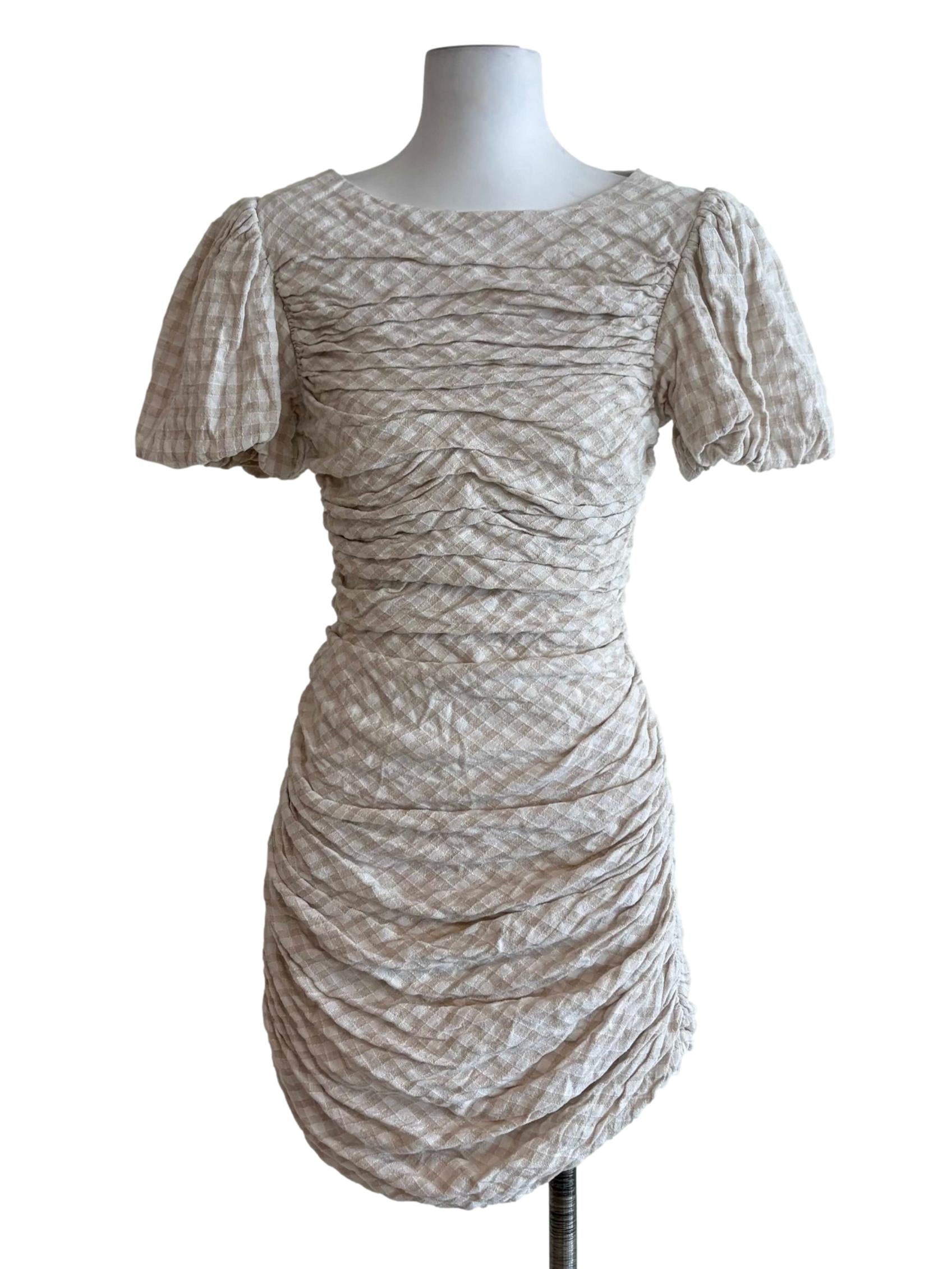 Daisy Beige Plaid Bodycon Dress