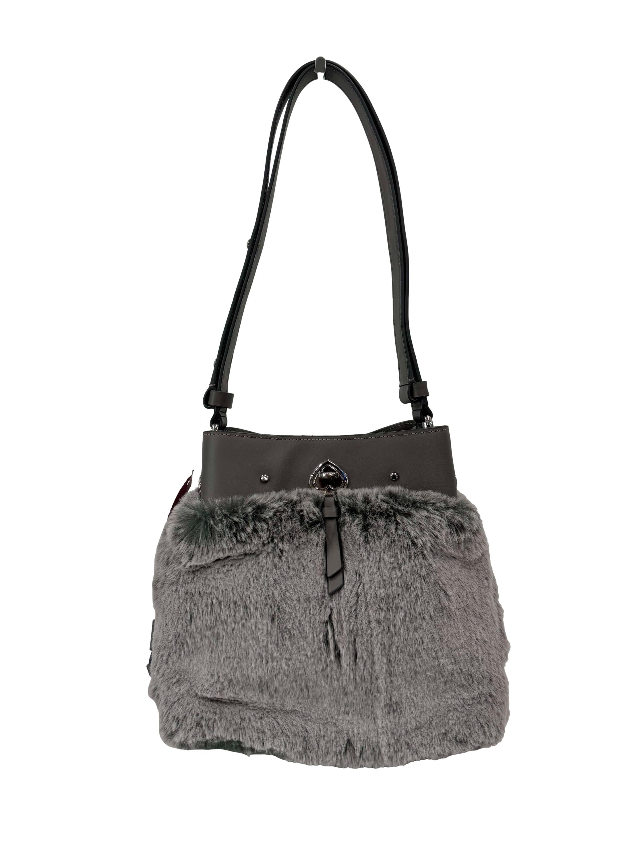 Grey Marti Faux Fur Bucket Bag