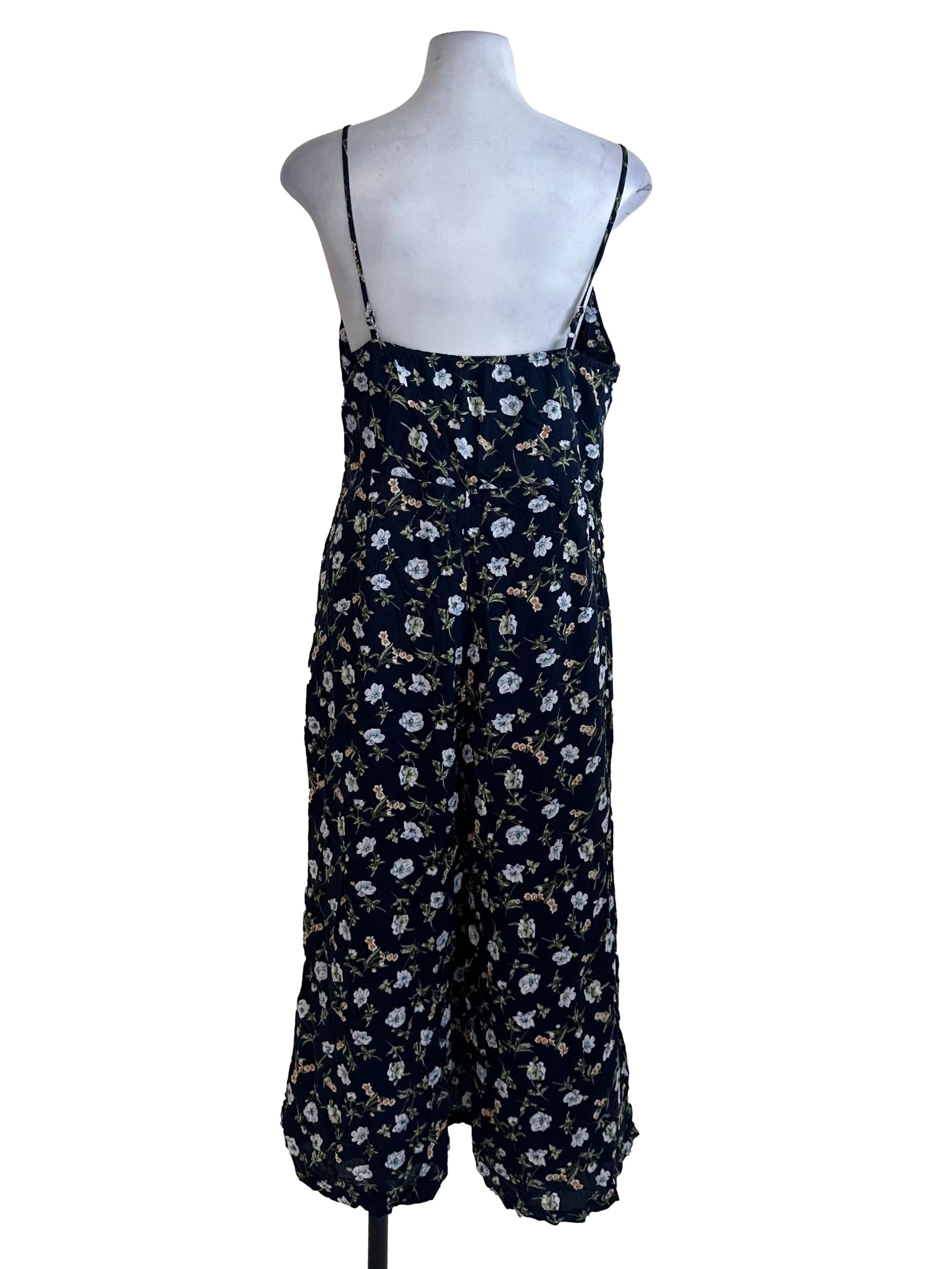 Midnight Blue Floral V Neck Wrap Jumpsuit