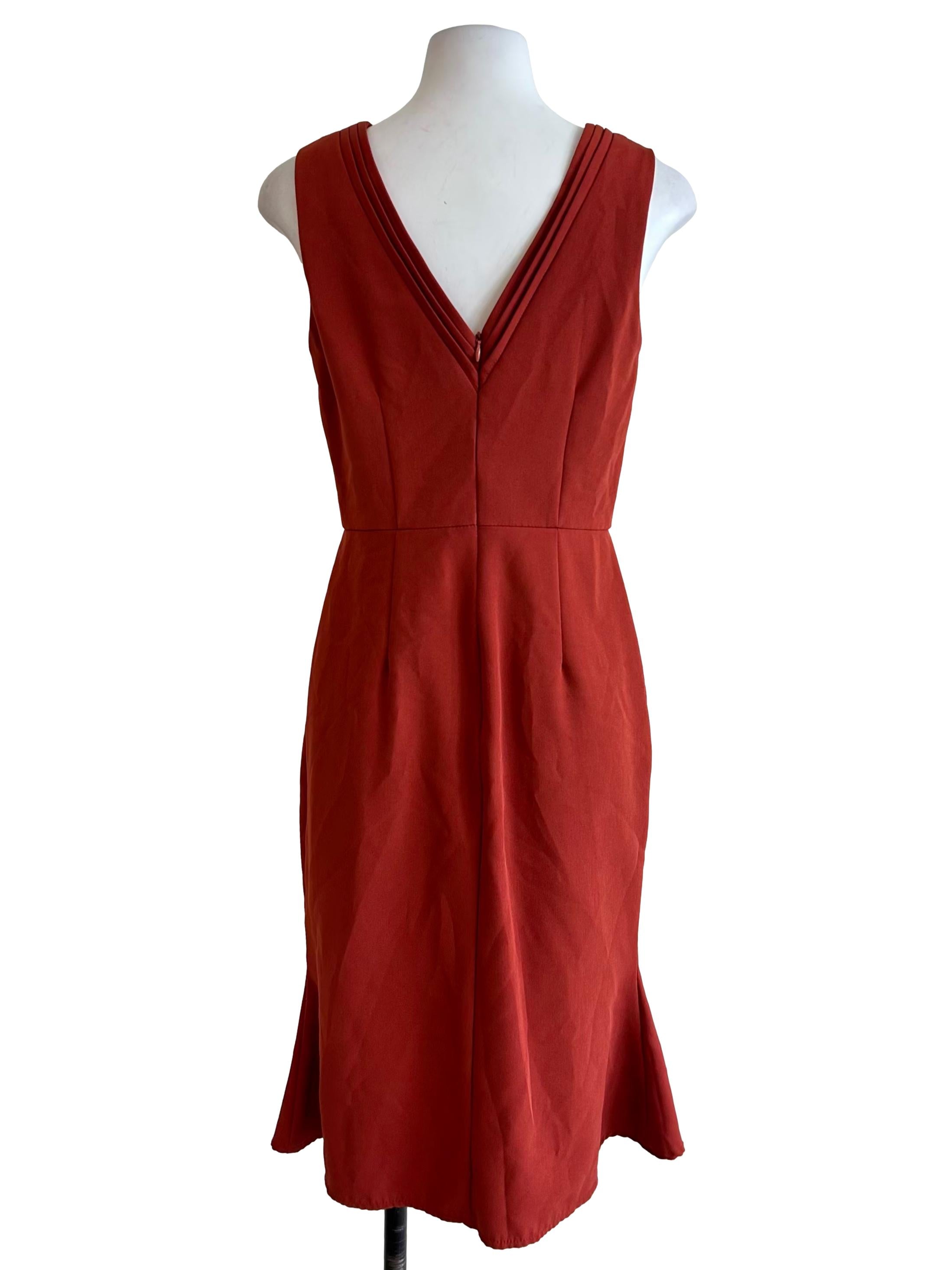 Brick Red Sleeveless Mermaiden Slit Dress