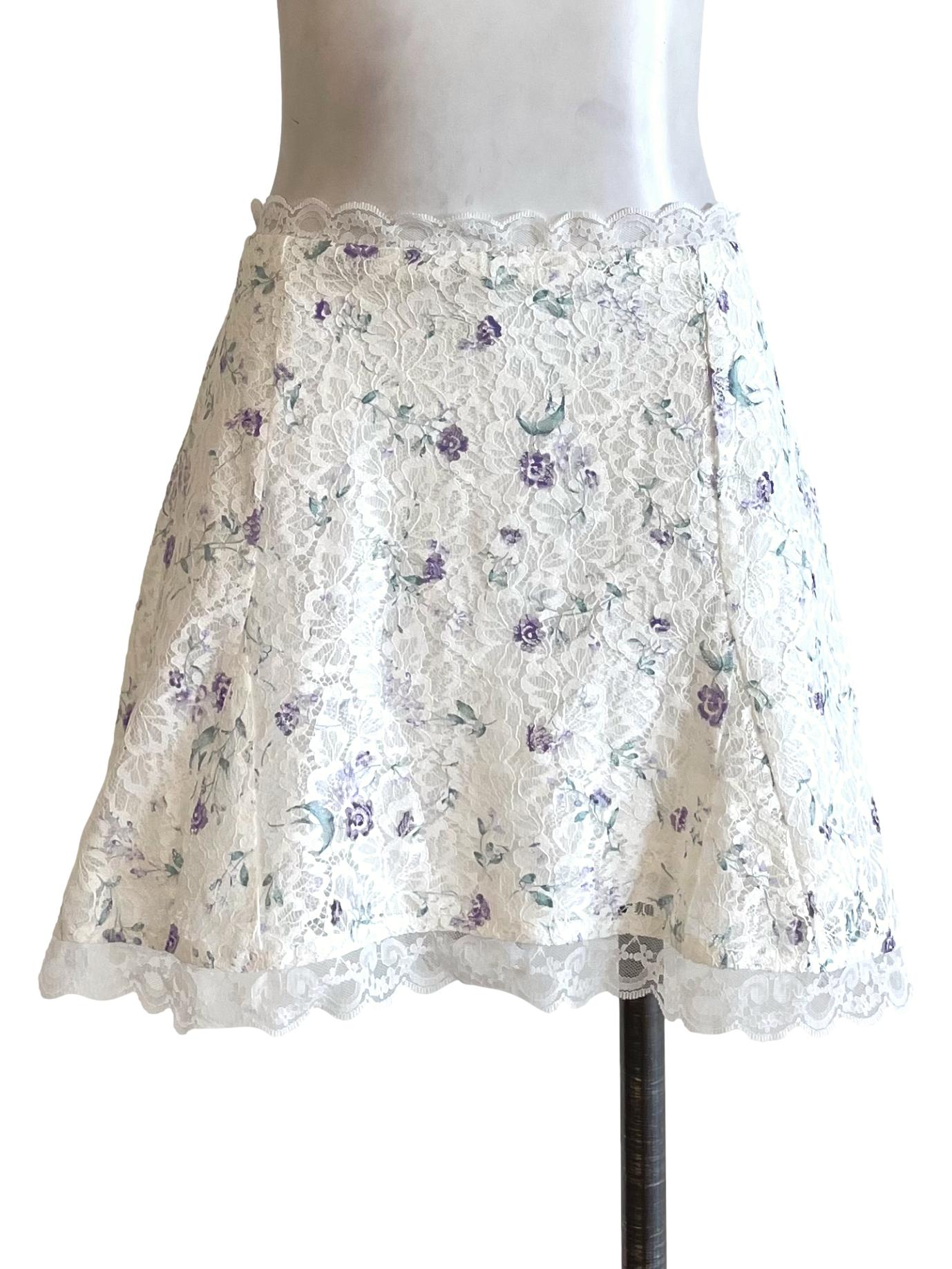 White Floral Lace Mini Skirt YHF