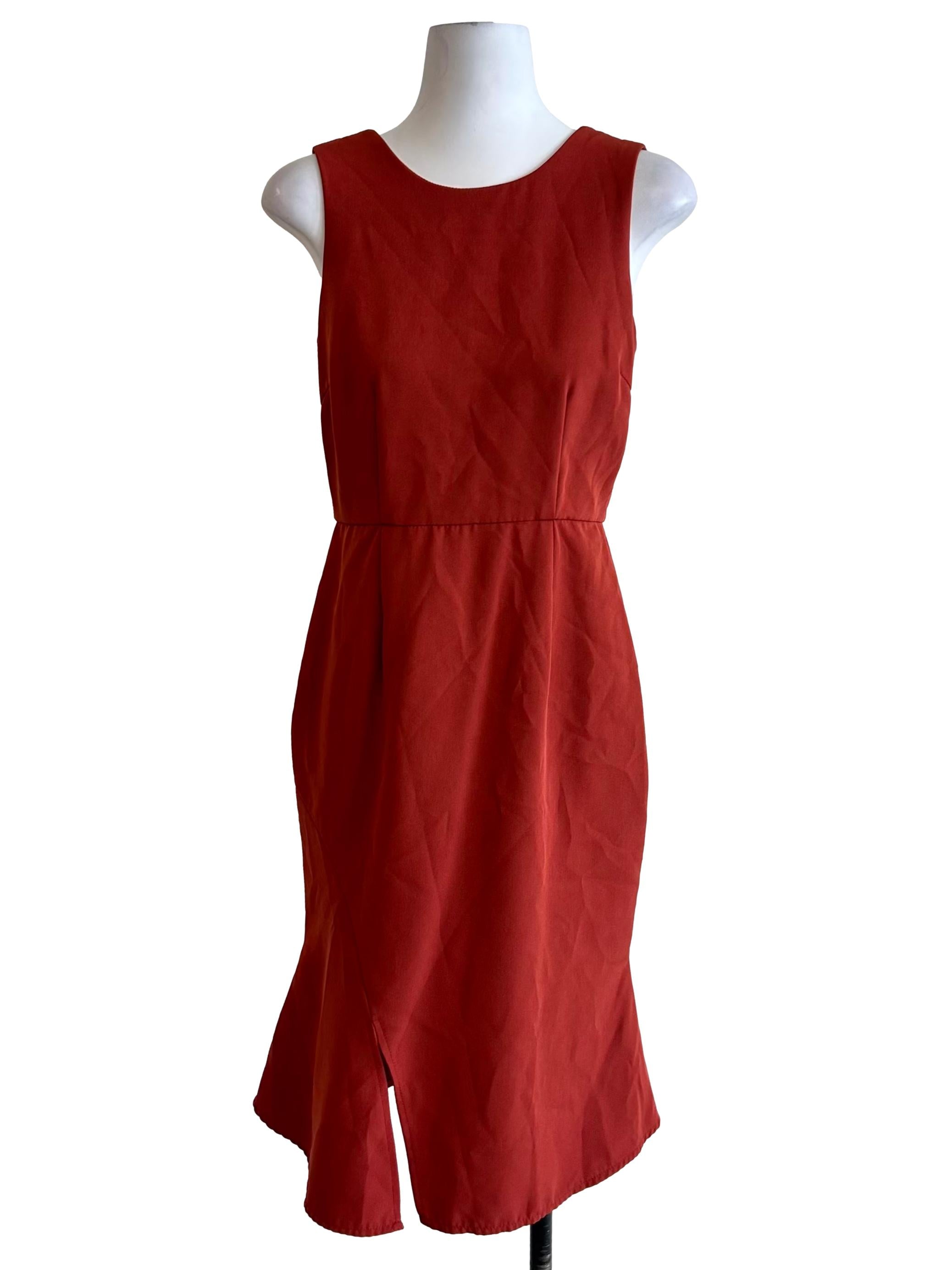 Brick Red Sleeveless Mermaiden Slit Dress