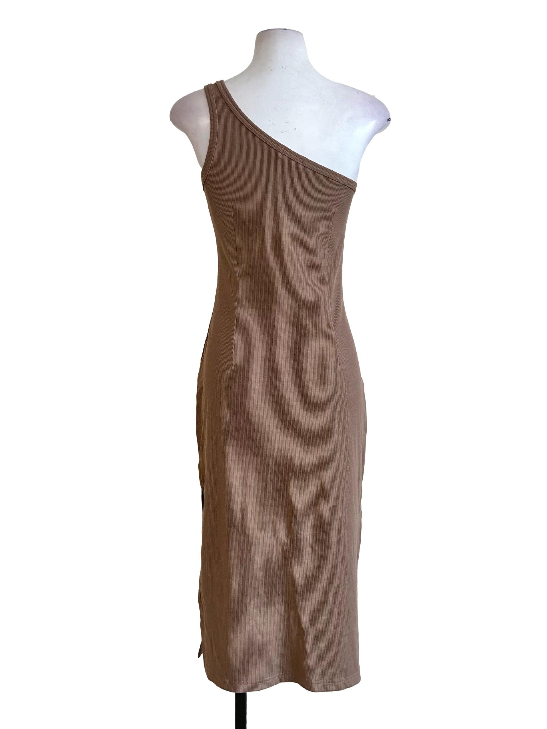 Peanut Brown Asymmetric Neck Dress