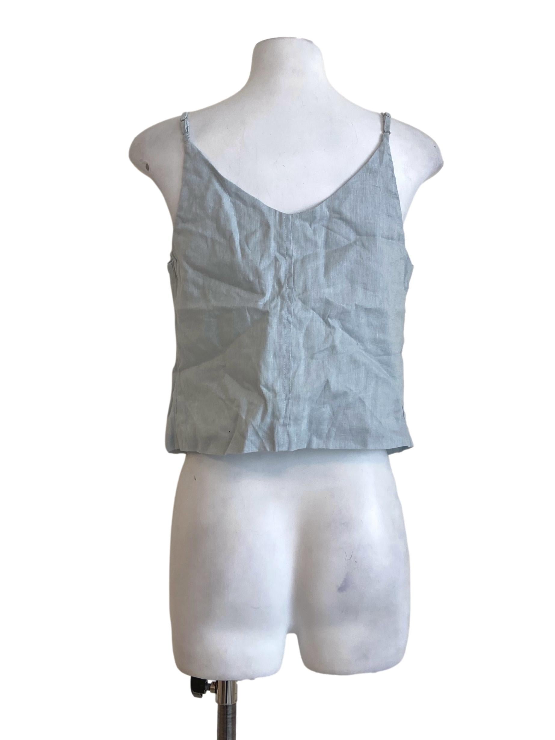 Frost Blue Sleeveless Button Down Top TEM