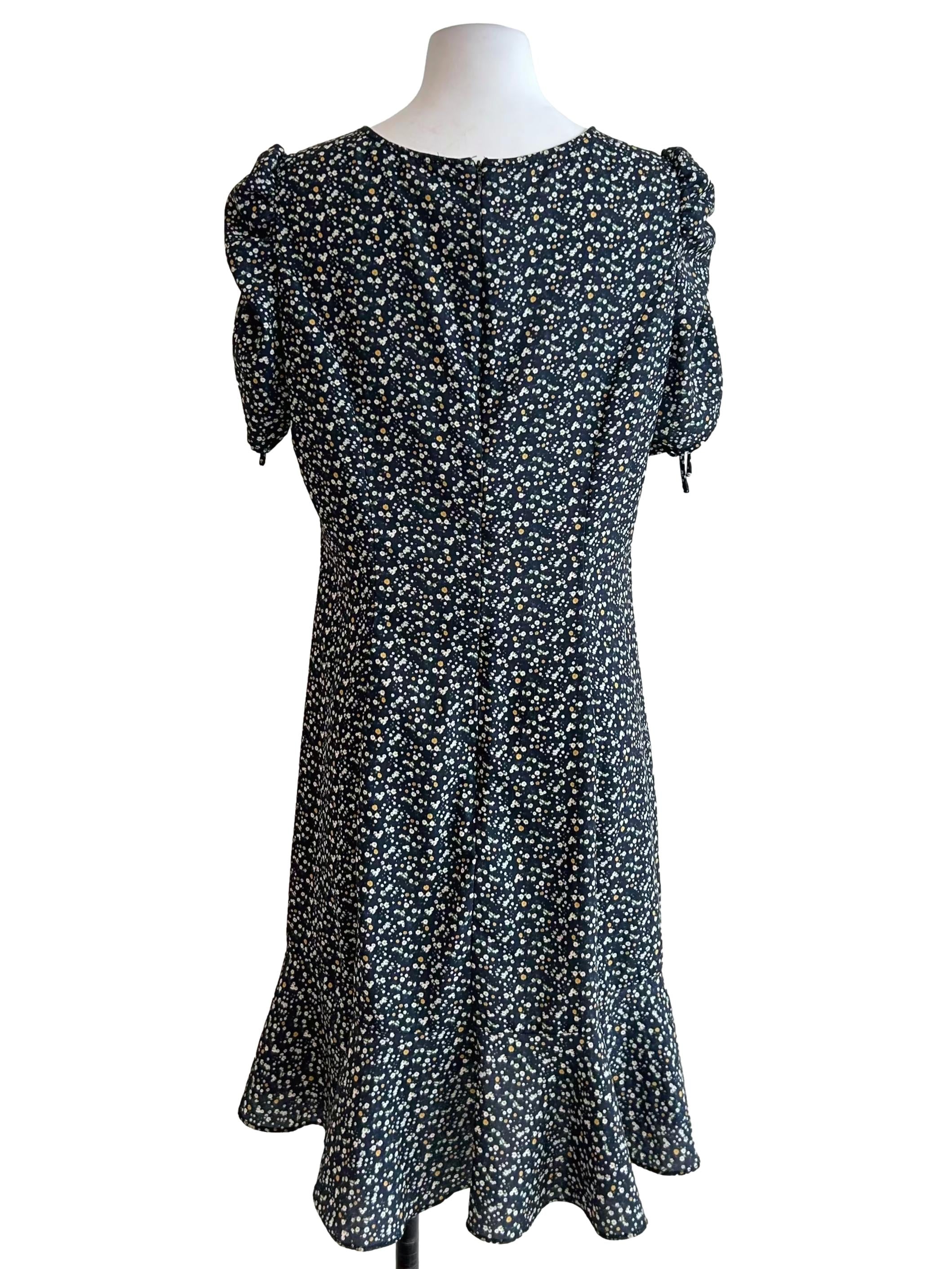 Black Ruched Floral Mini Dress