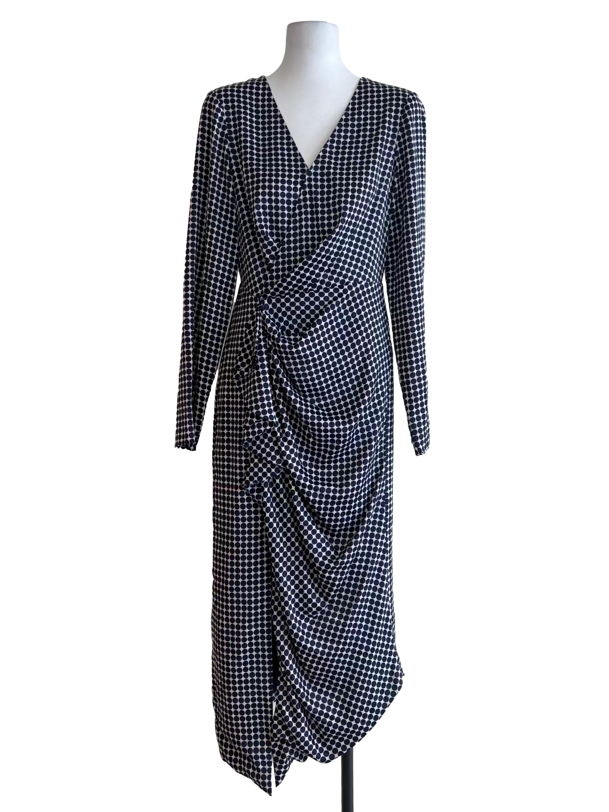 Dove White Blue Dots Long Sleeve Dress