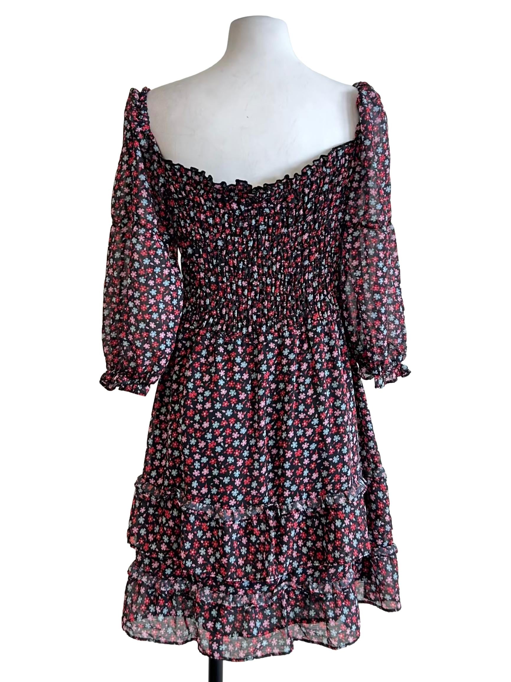 Black Floral Tulle Sleeve Dress