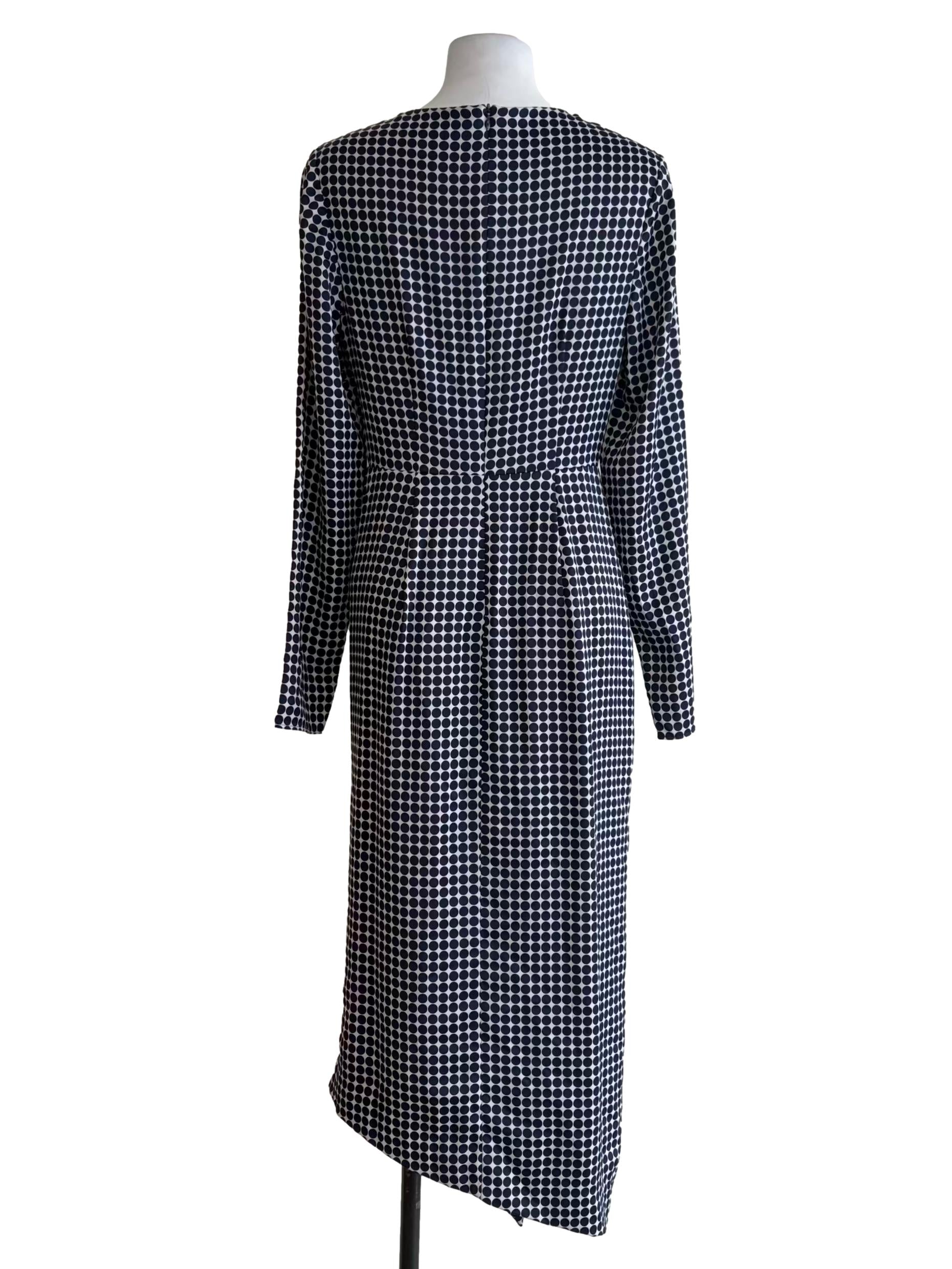 Dove White Blue Dots Long Sleeve Dress
