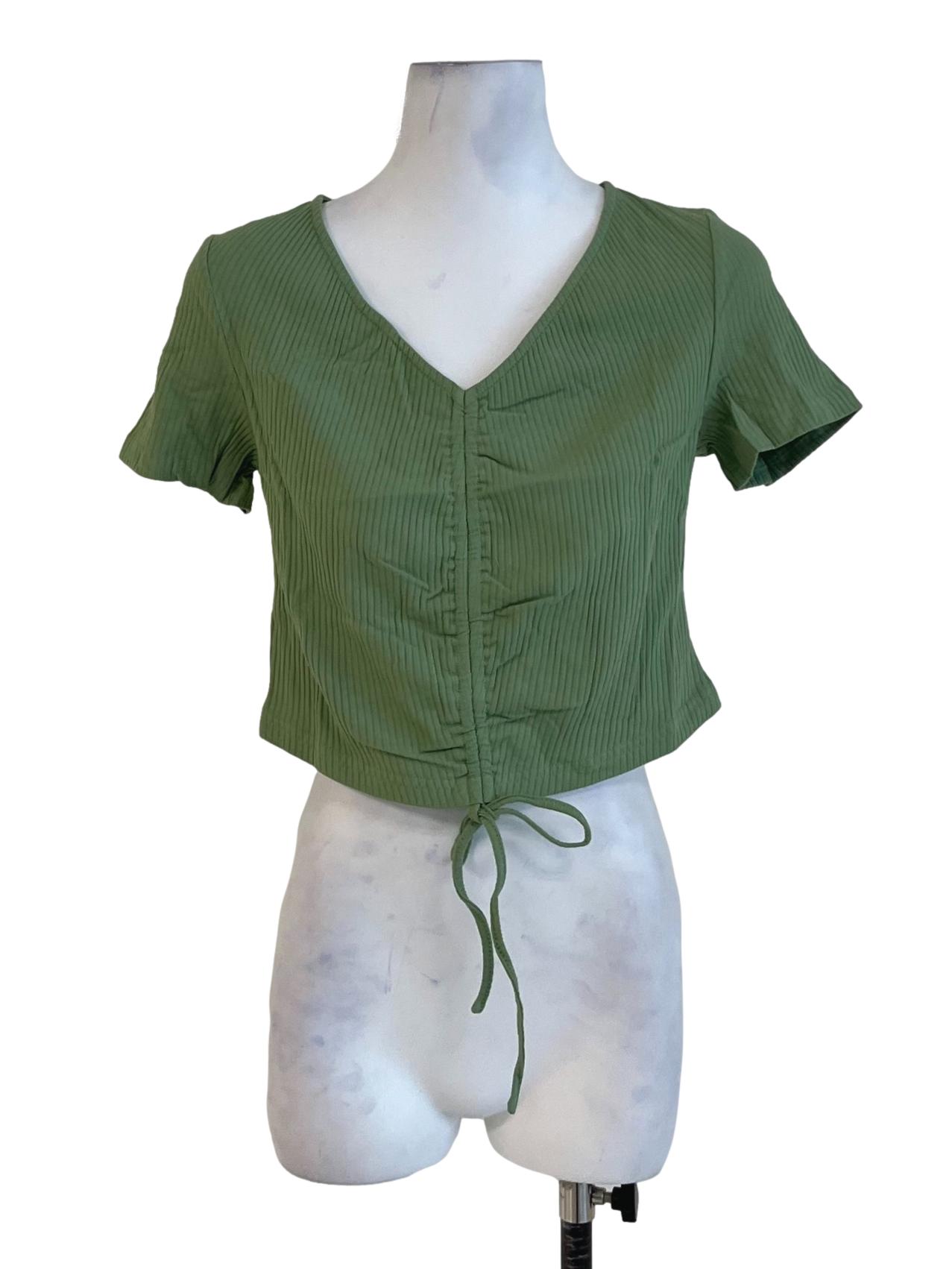 Green Shea Drawstring Ribbed Top