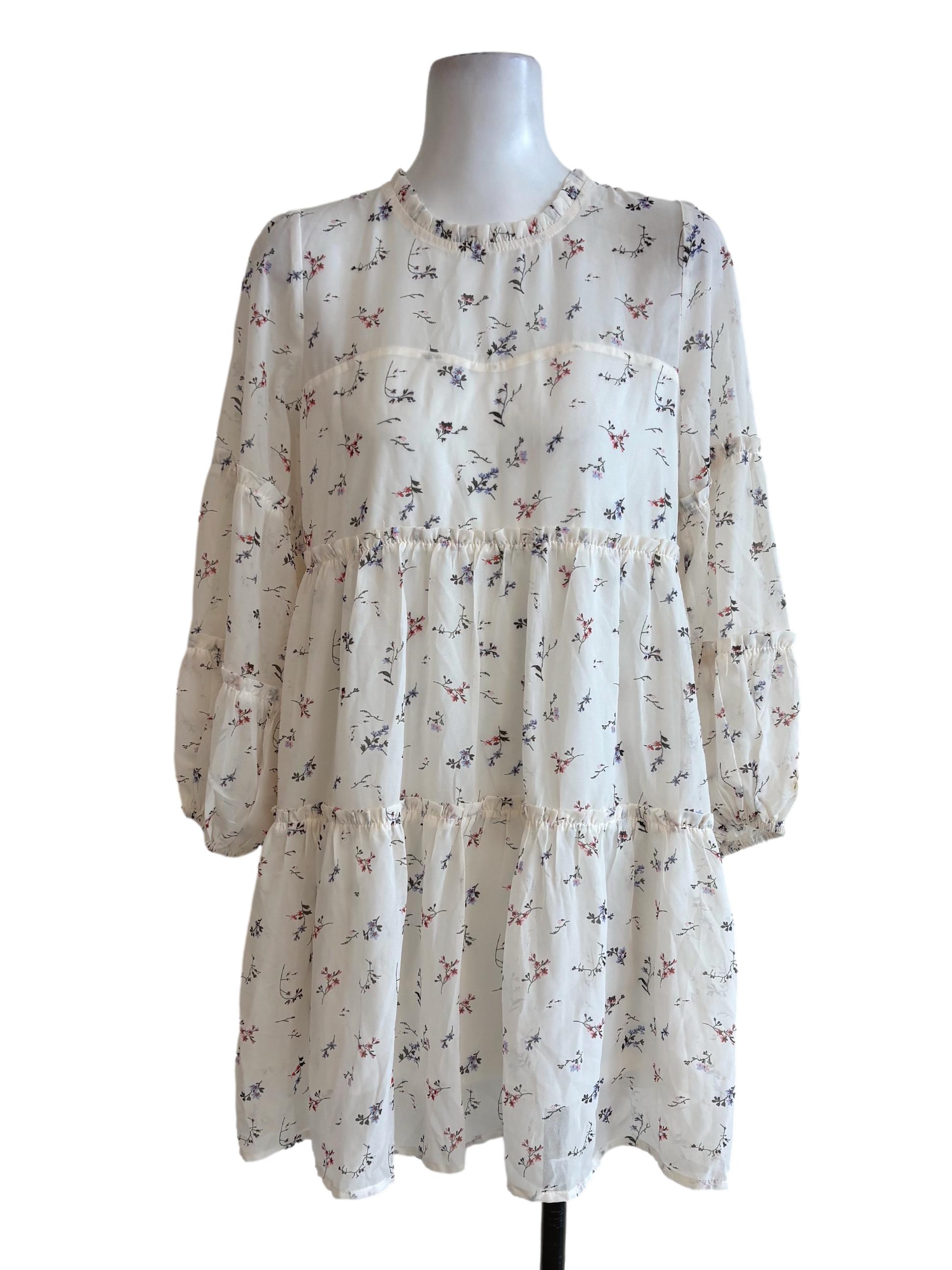 White Floral Ruffle Tier Dress