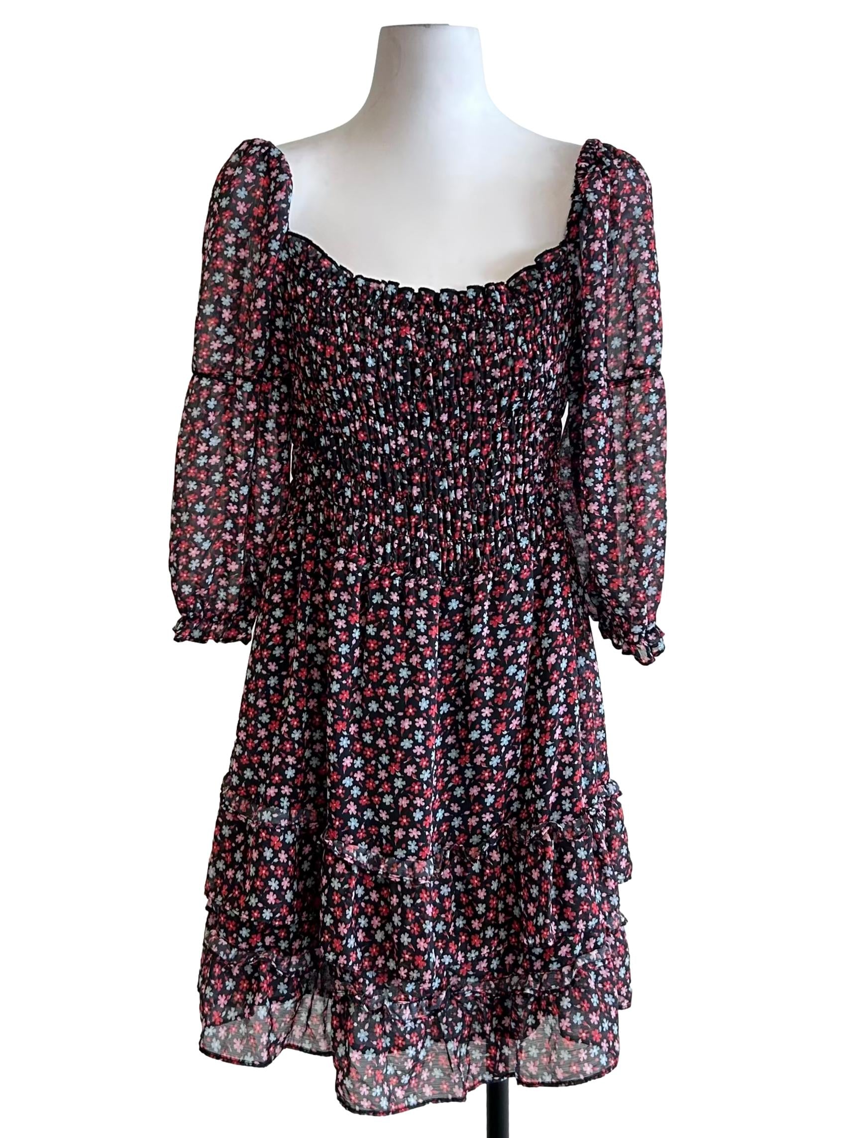 Black Floral Tulle Sleeve Dress