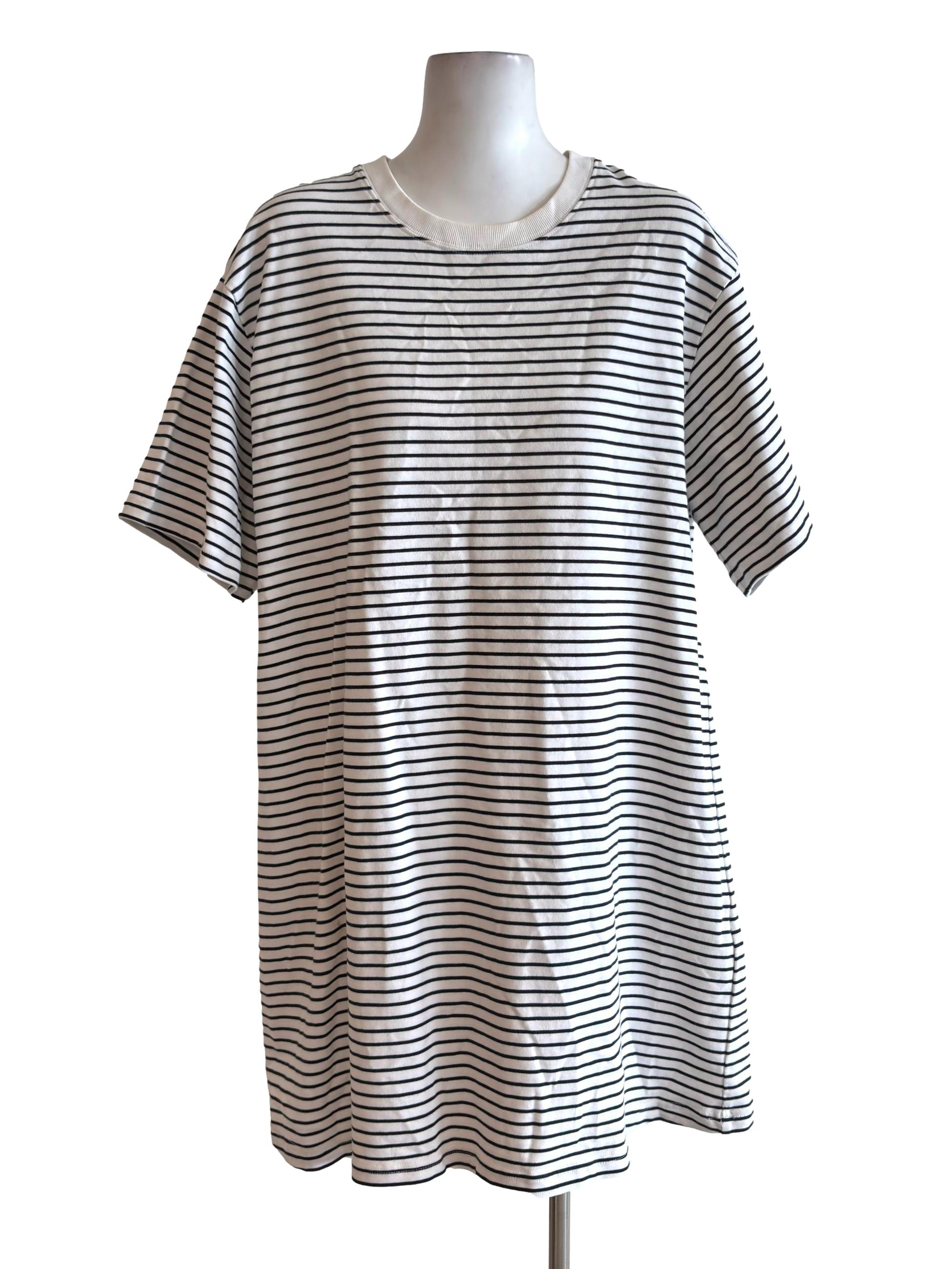 White Black Stripes Round Neck Dress