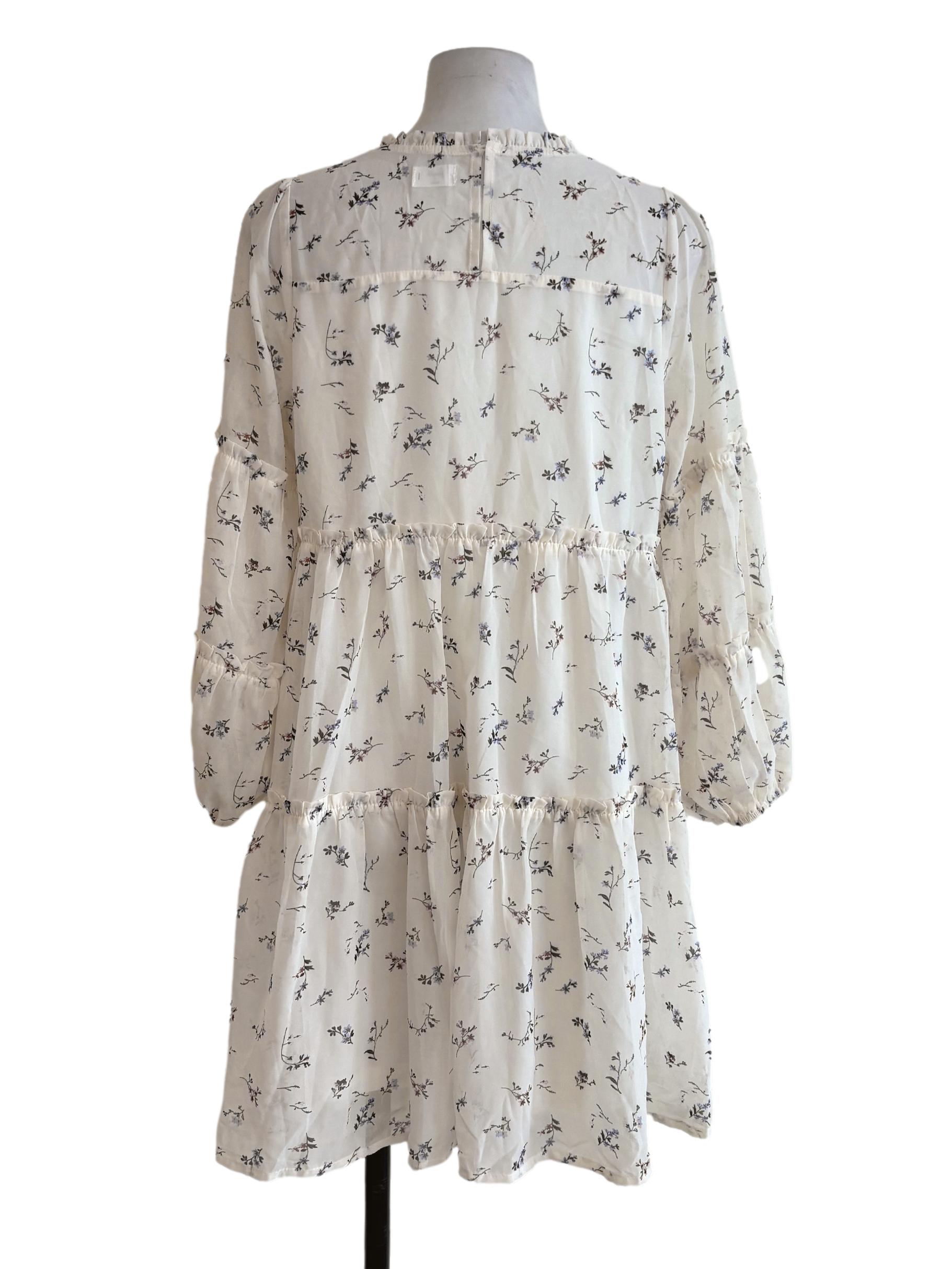 White Floral Ruffle Tier Dress