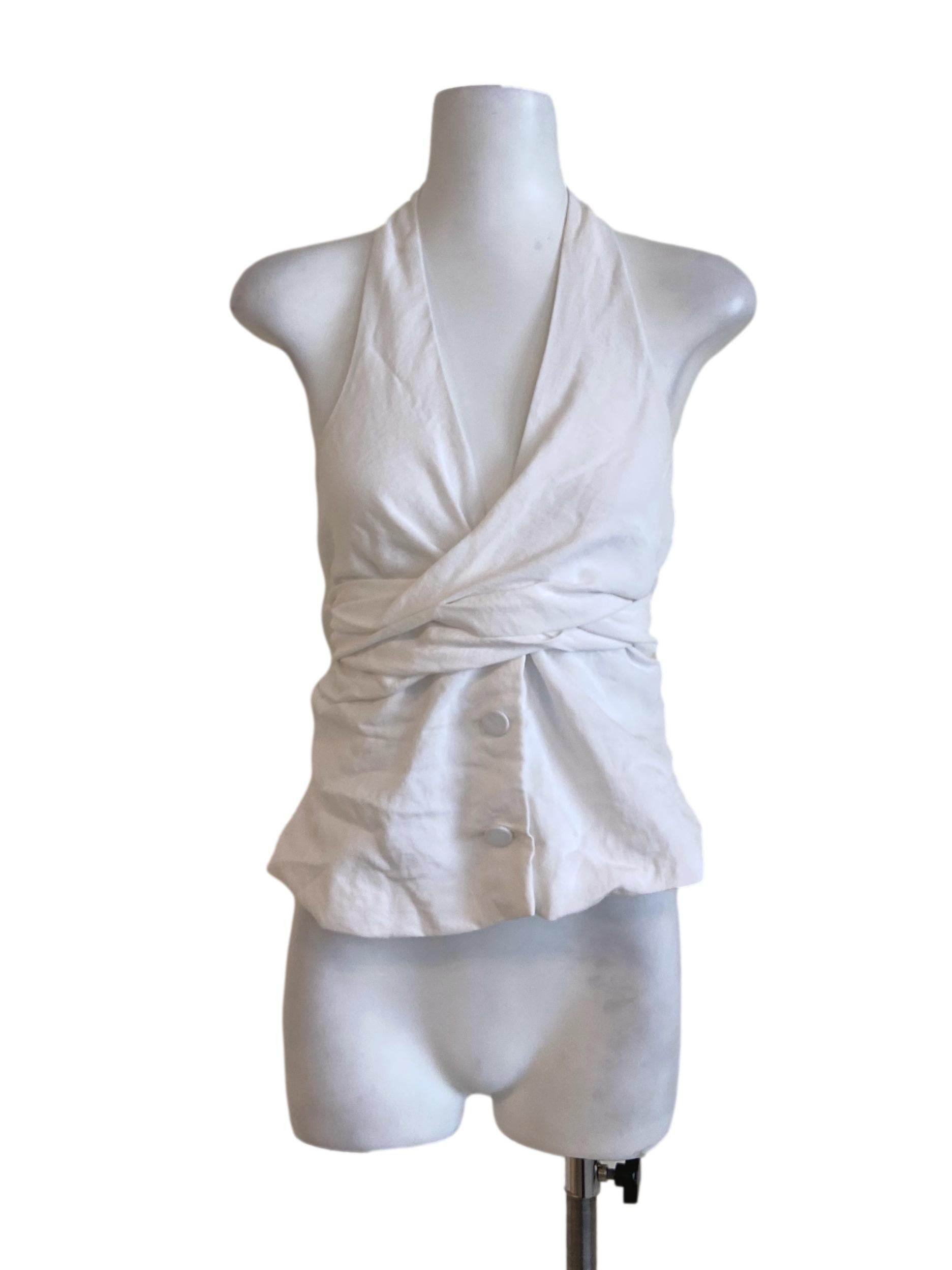White Halter Neck Herringbone Crop Top