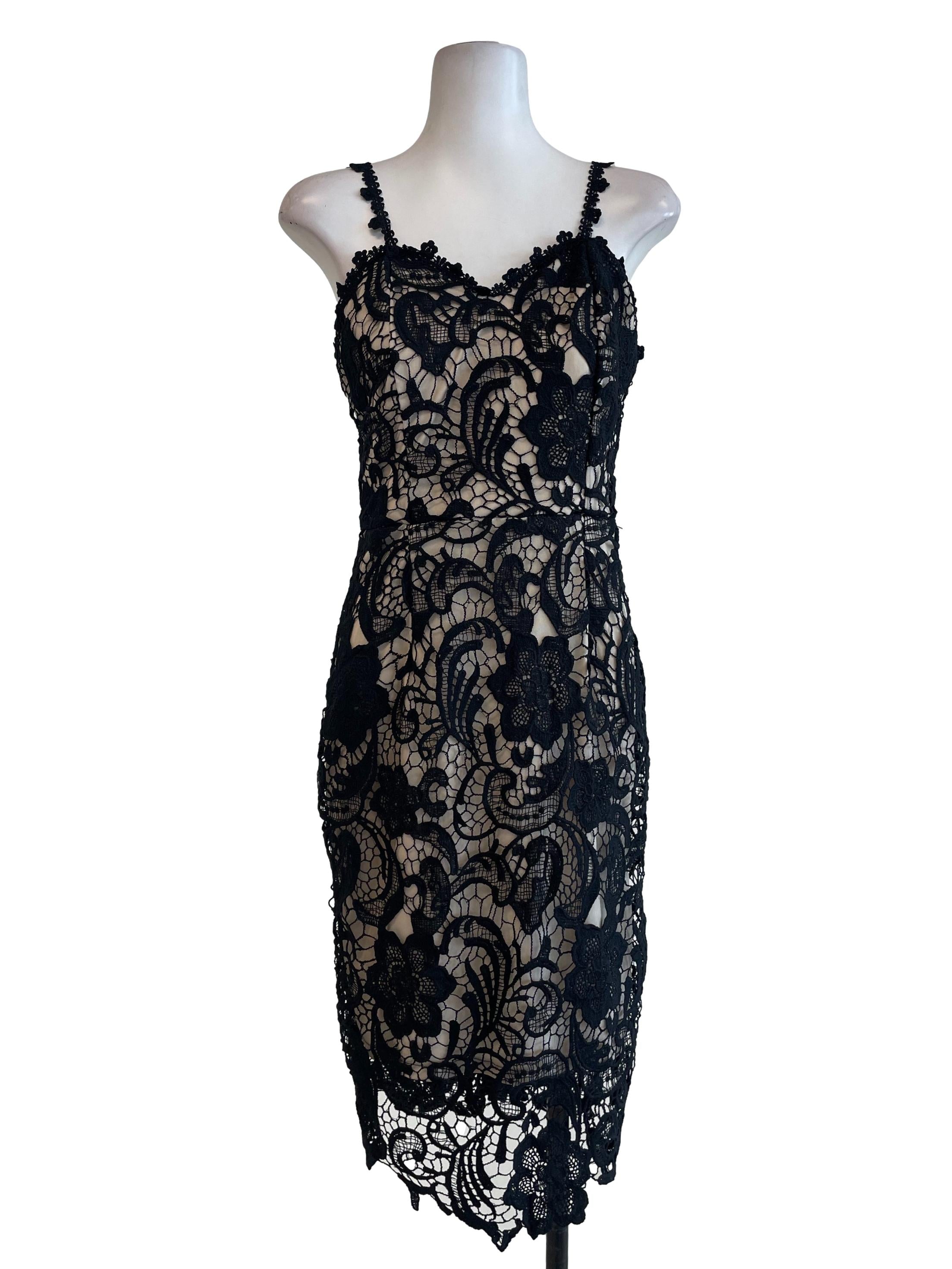 Black Floral Straps Lace Bodycon Dress