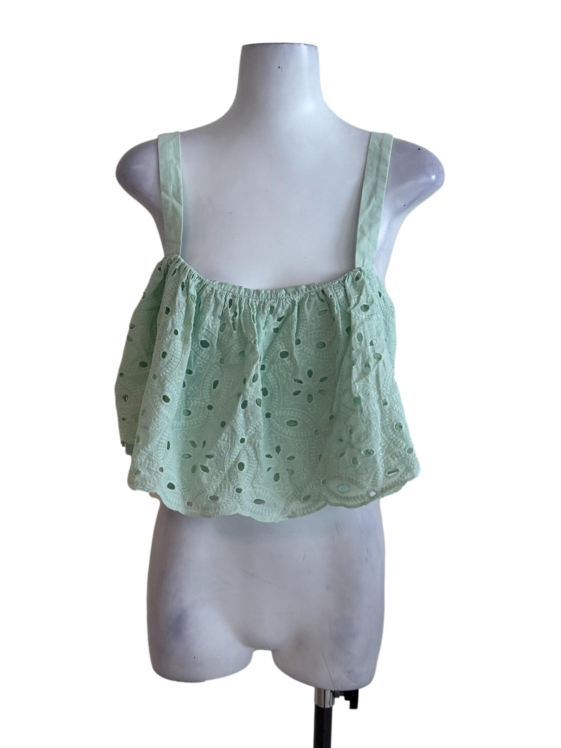 Mint Green Eyelet Embroidery Babydoll Top