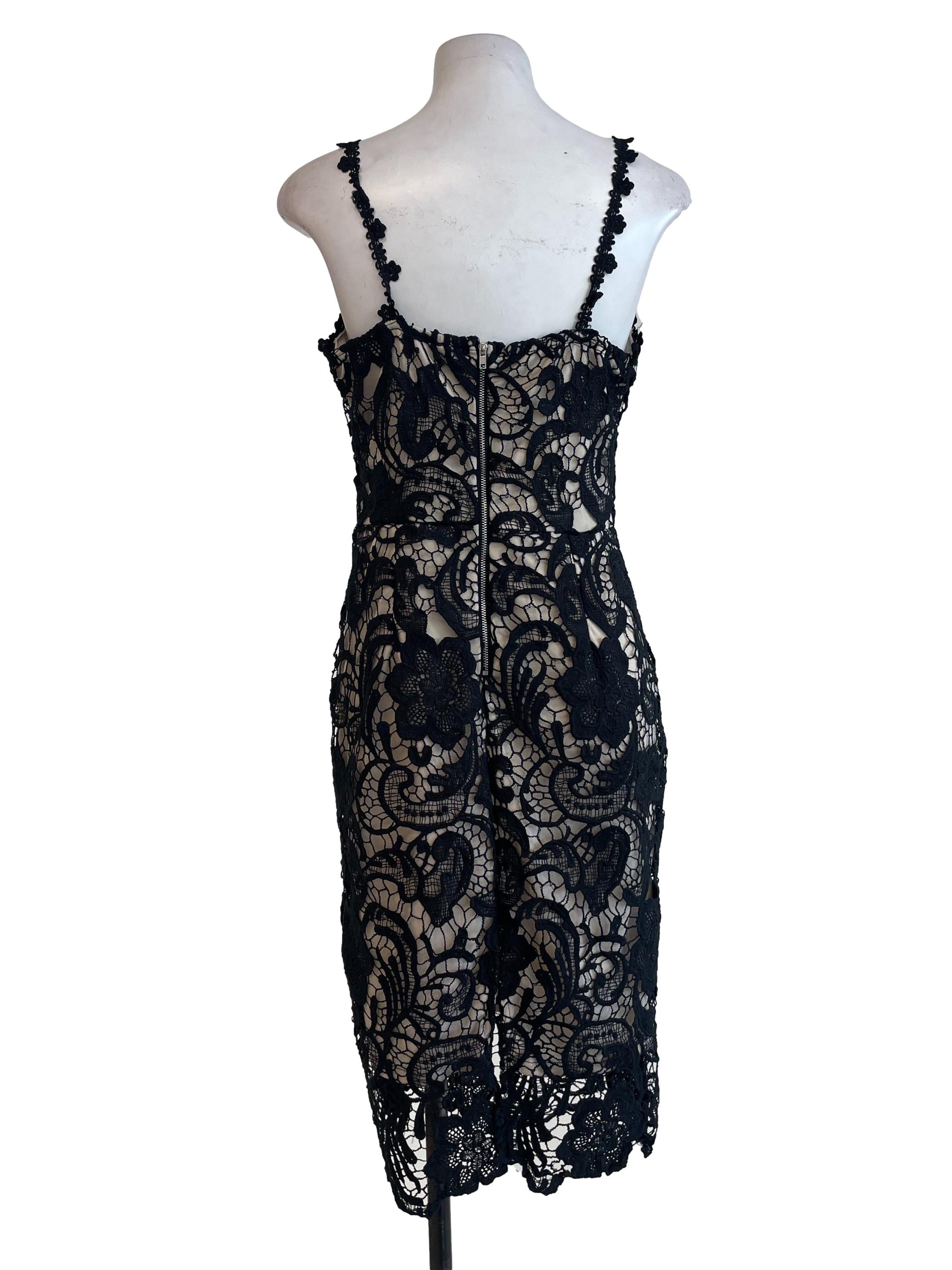 Black Floral Straps Lace Bodycon Dress