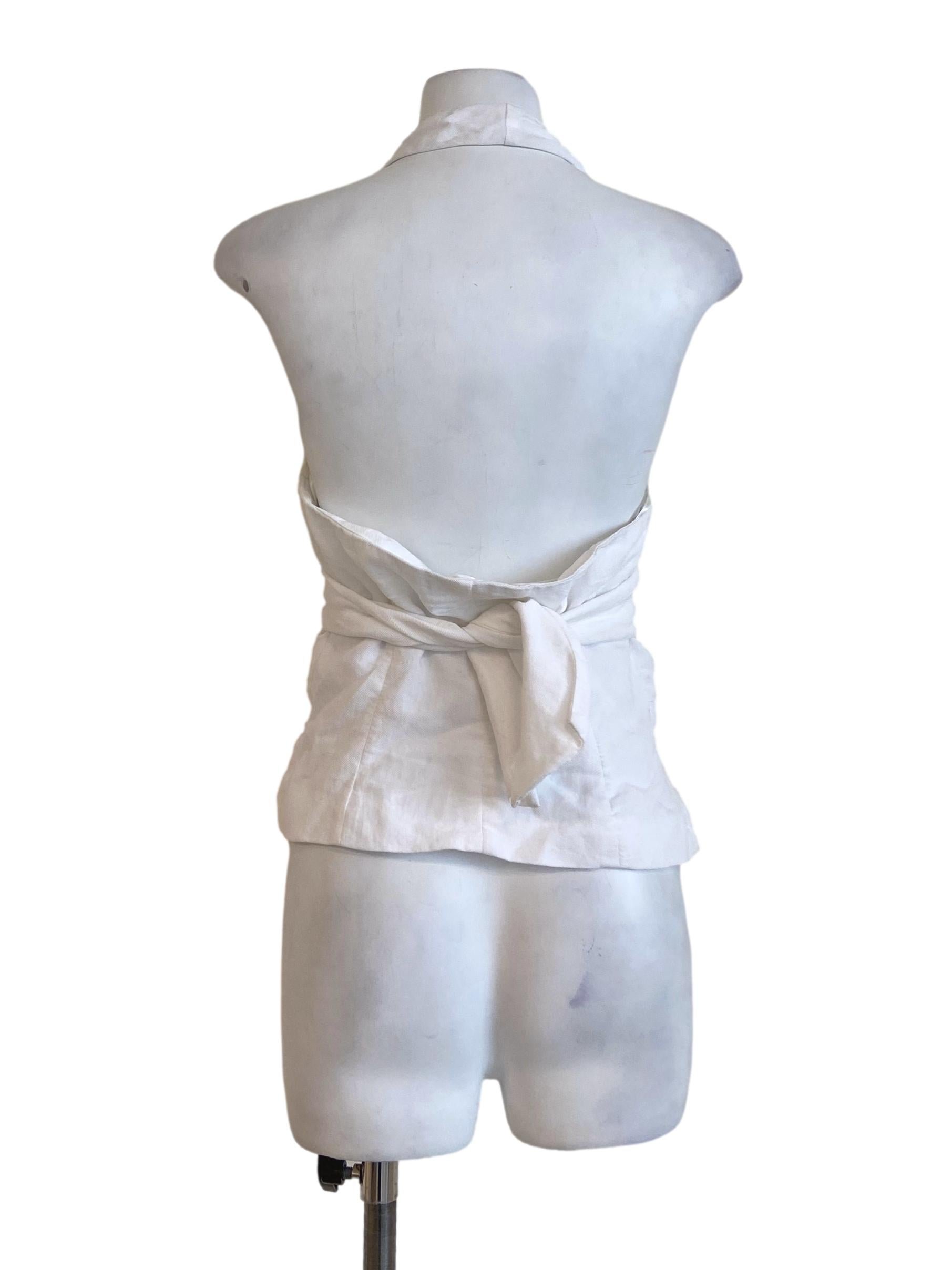 White Halter Neck Herringbone Crop Top