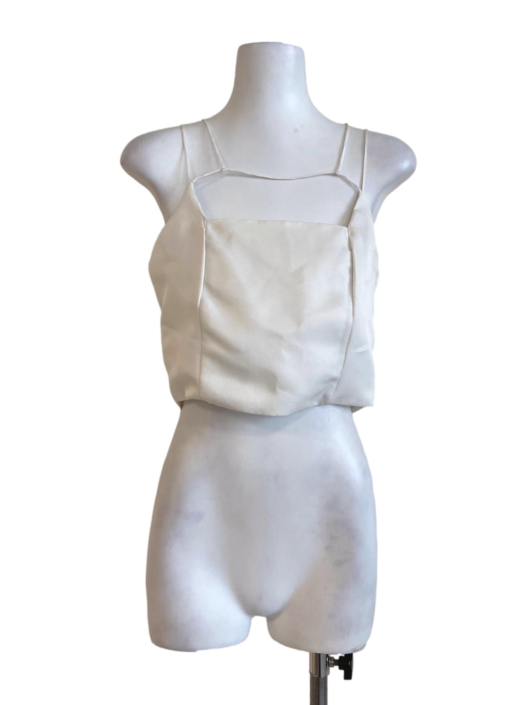 White Sleeveless Herringbone Crop Top