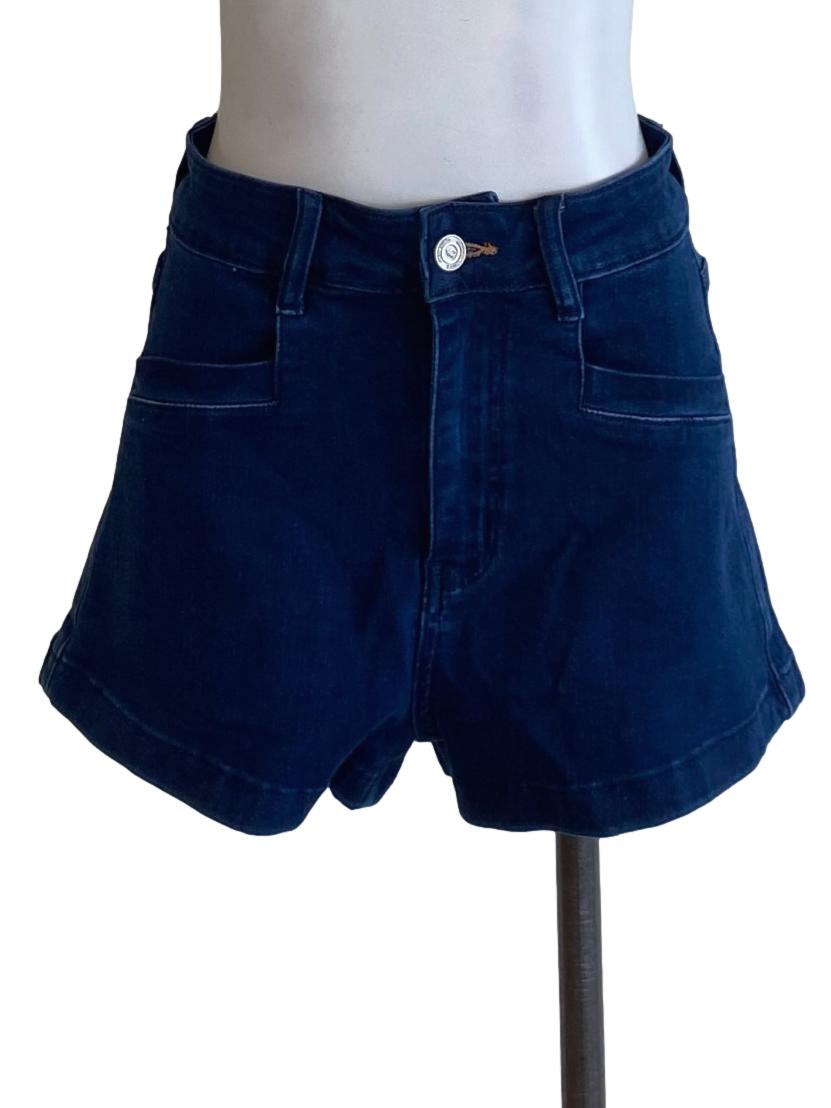 Denim Blue Buttoned Waist Shorts