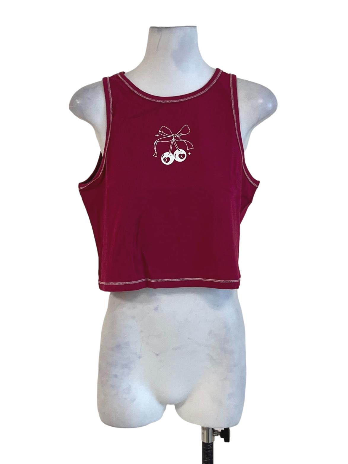 Red Cherry Contrast Racercut Top