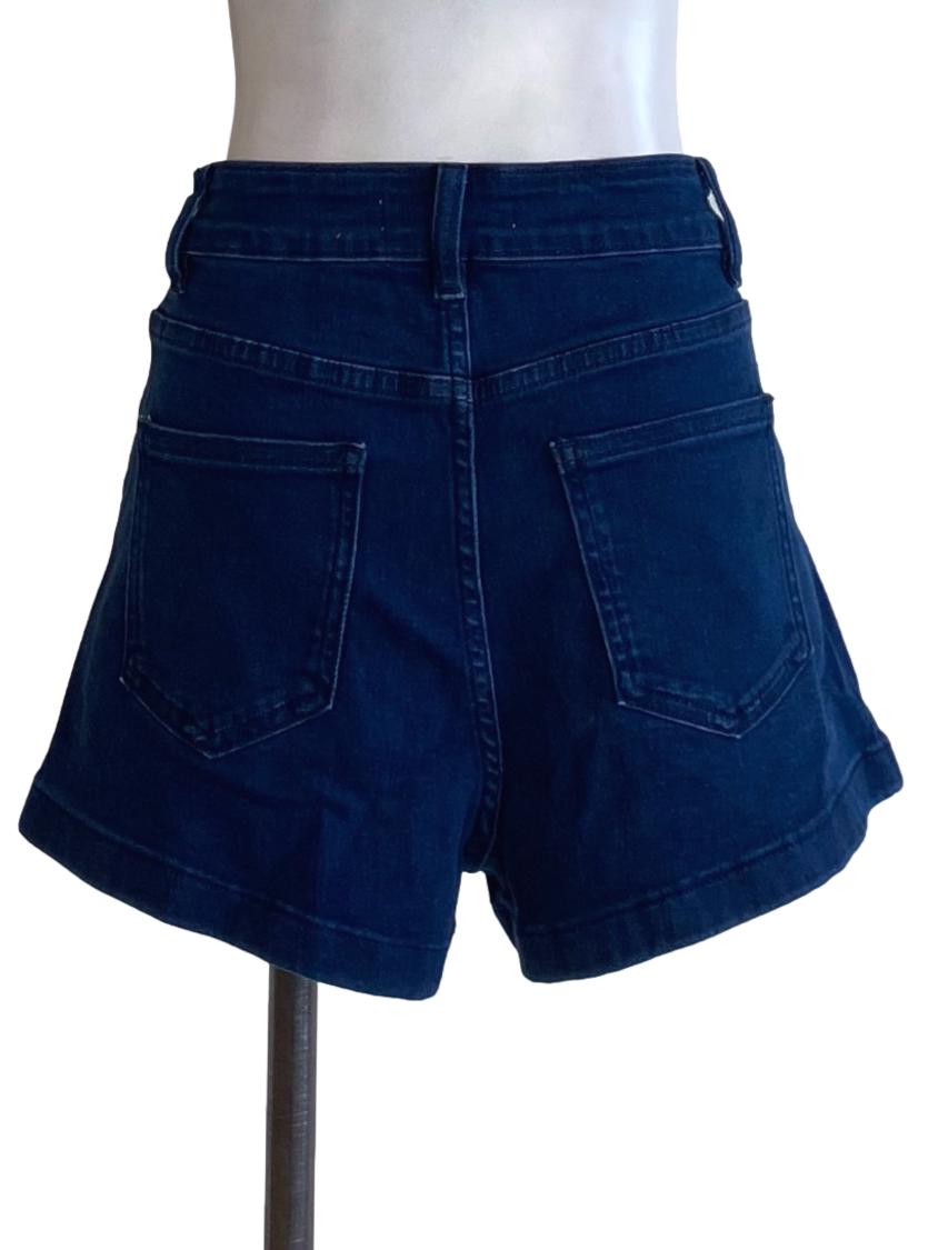 Denim Blue Buttoned Waist Shorts