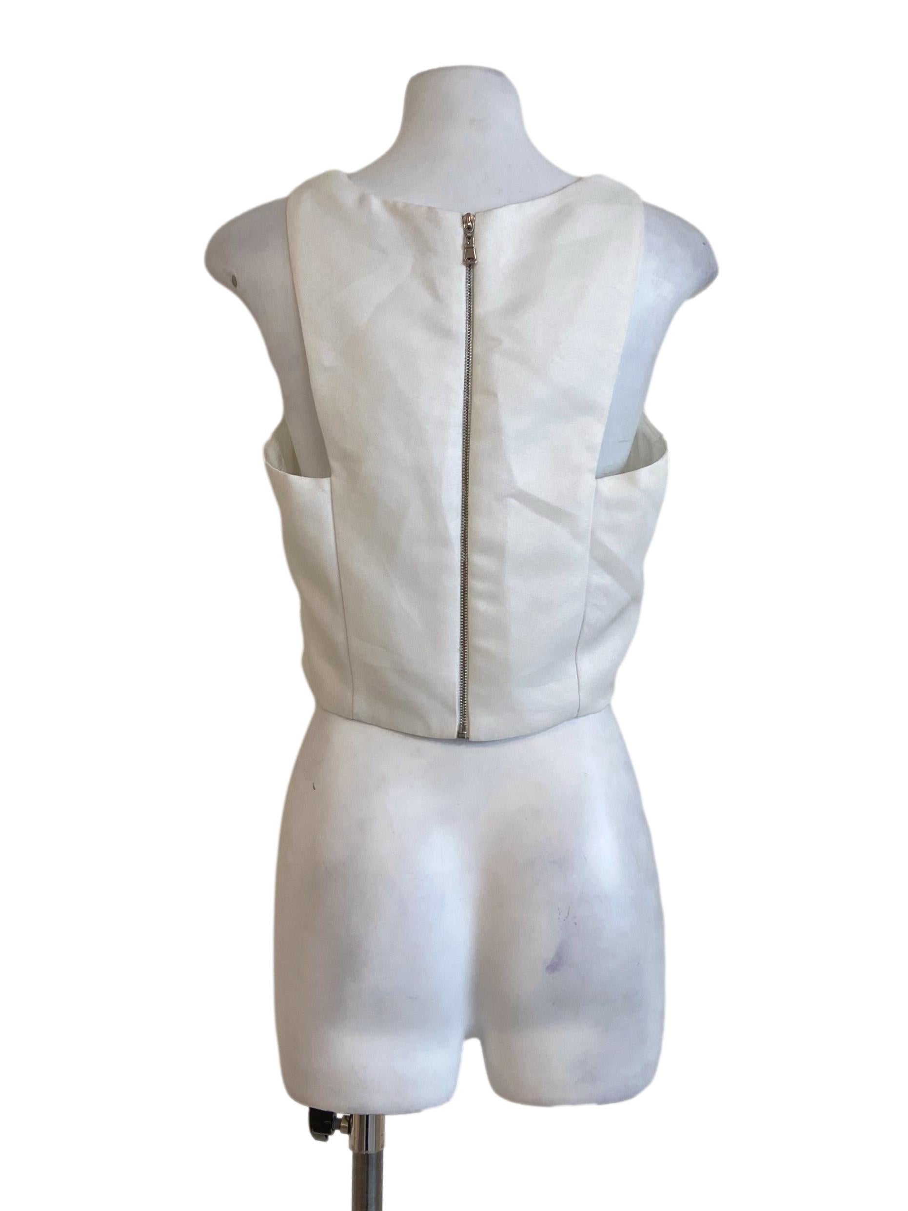 White Sleeveless Herringbone Crop Top