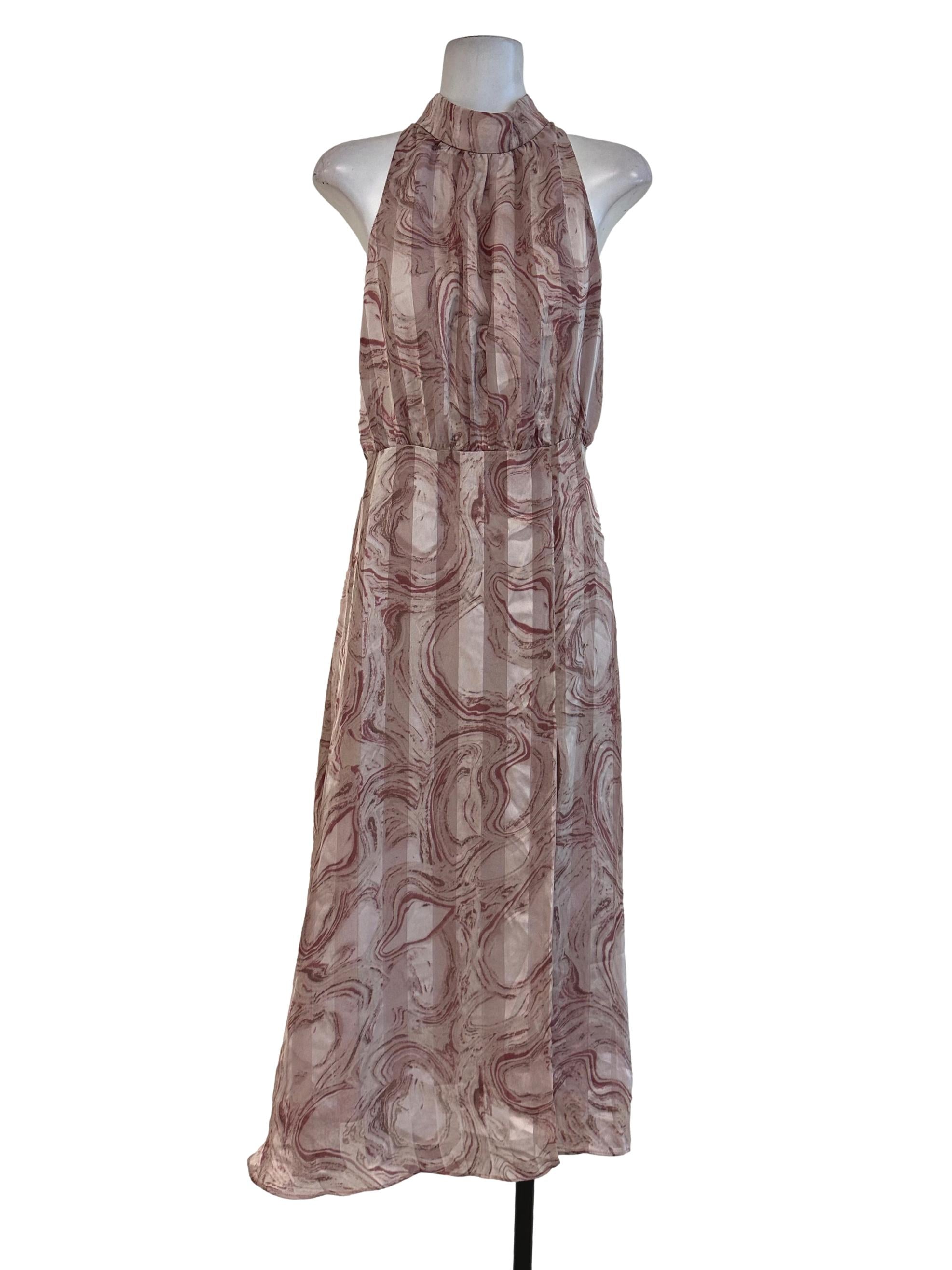Pink Marble Abstract Slit Dress