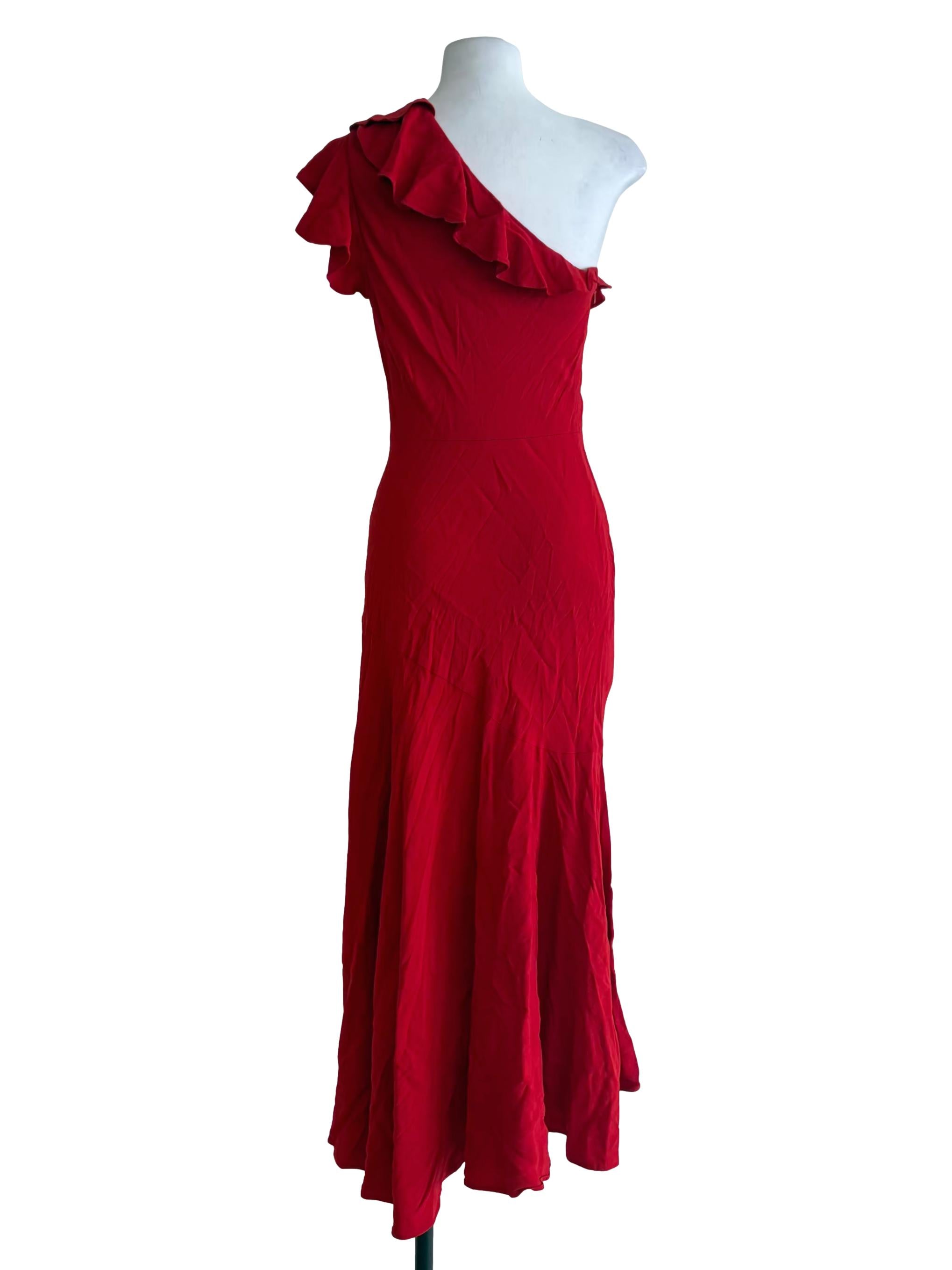 Candy Red Asymmetrical Side Runched Bodycon Dress