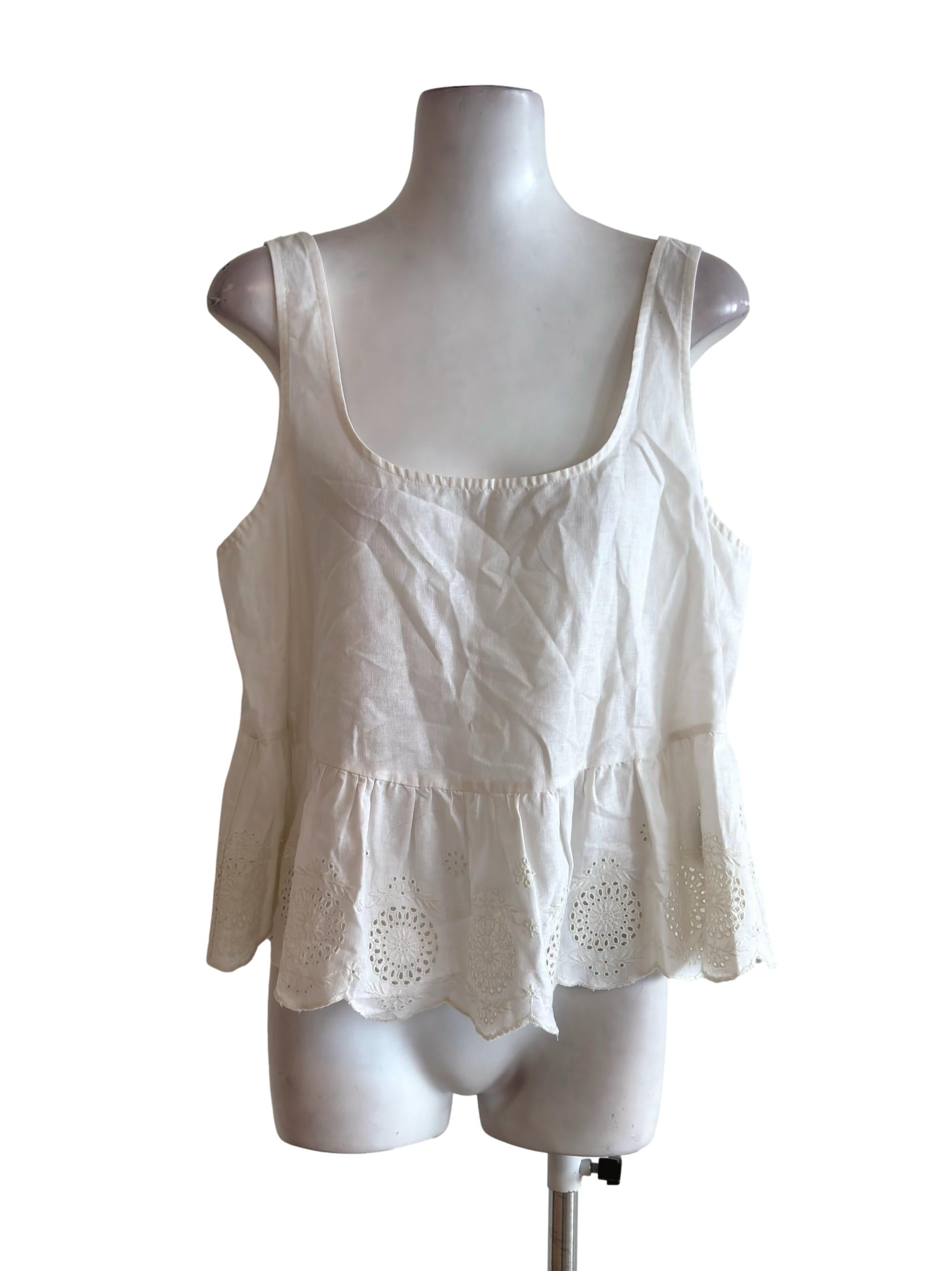 Off White Eyelet Sleeveless Top