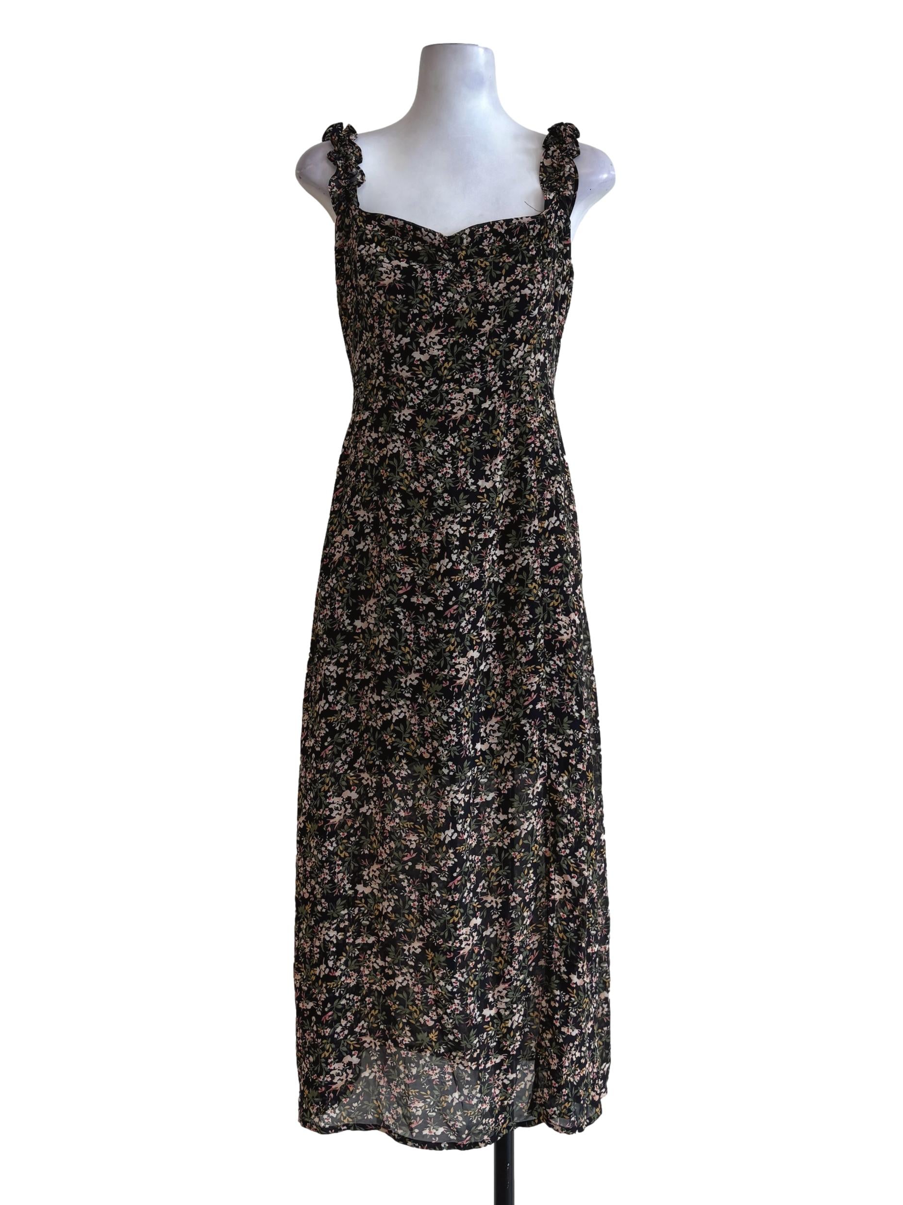 Jet Black Floral Print Sundress