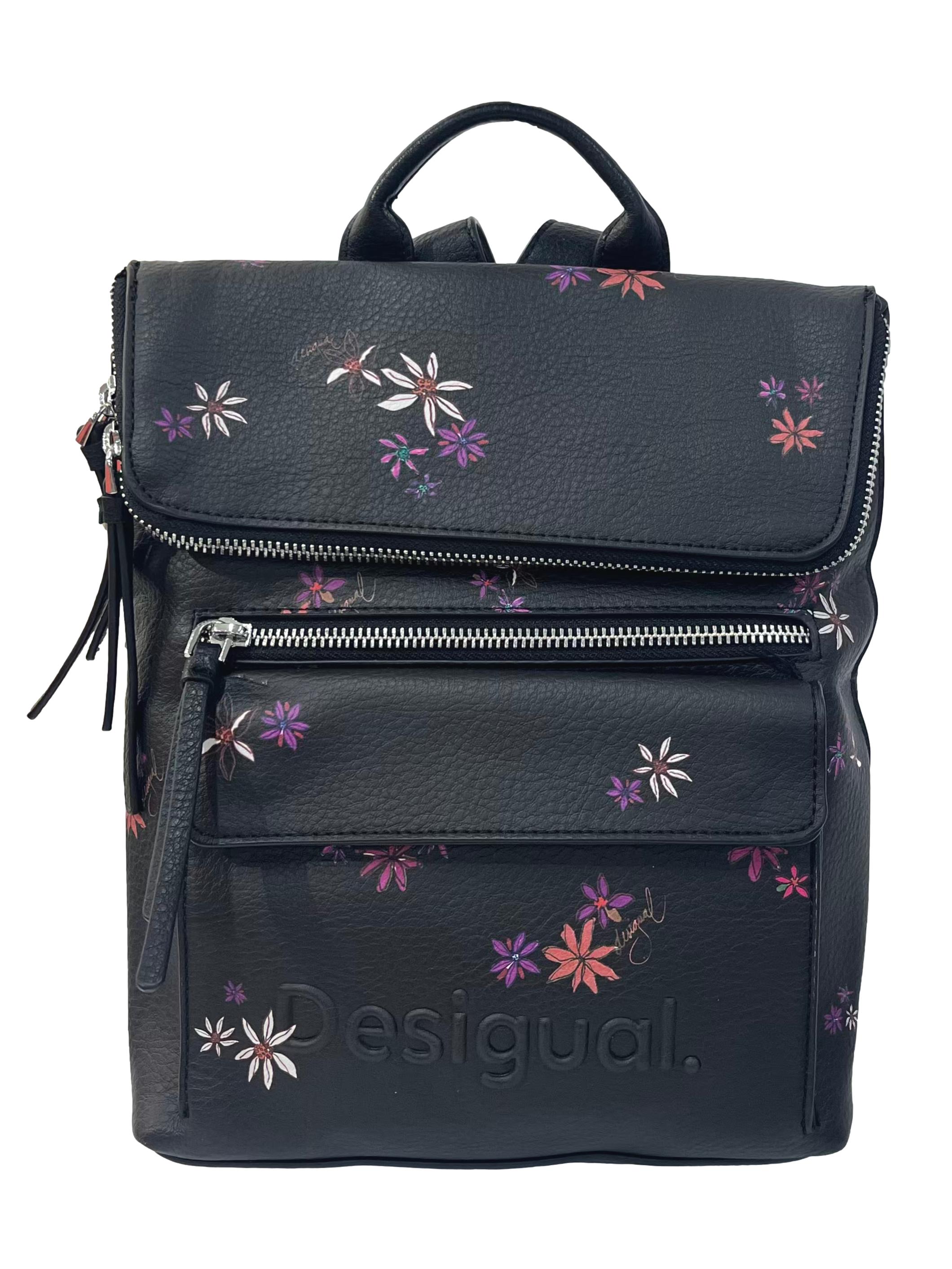 Black Leather Floral Mini Backpack CSN