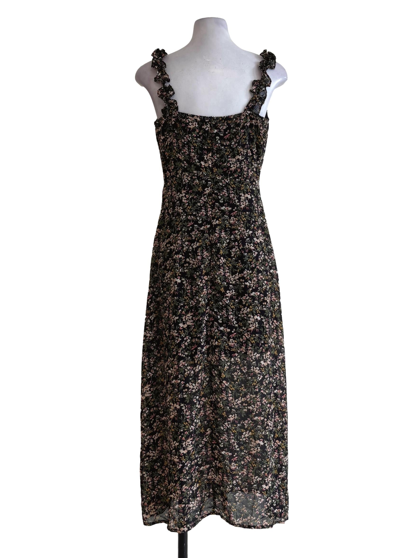 Jet Black Floral Print Sundress