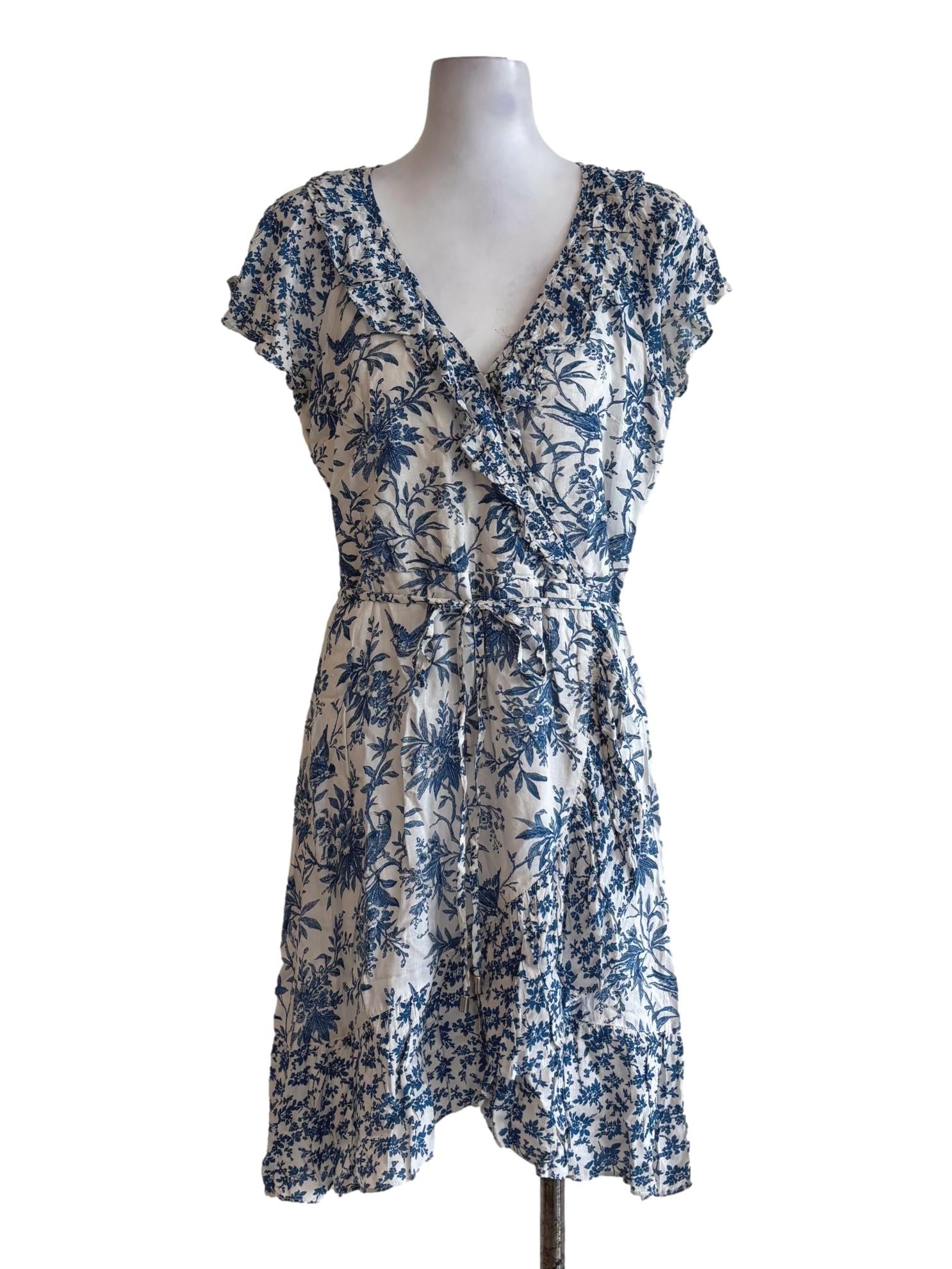 Powder White Blue Floral Print Dress