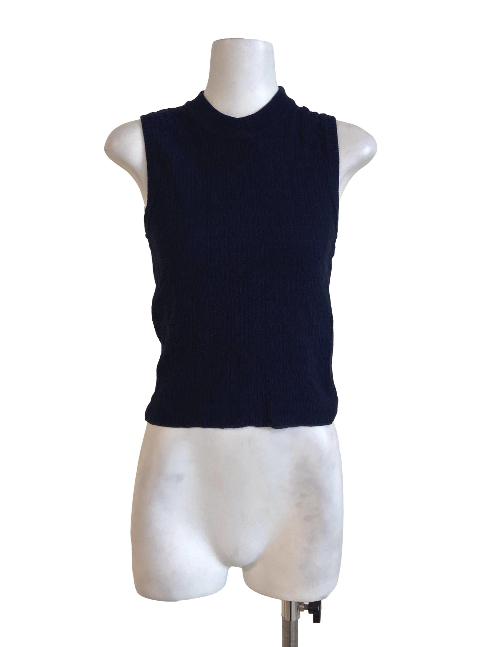 Navy Blue Sleeveless Twill Blouse