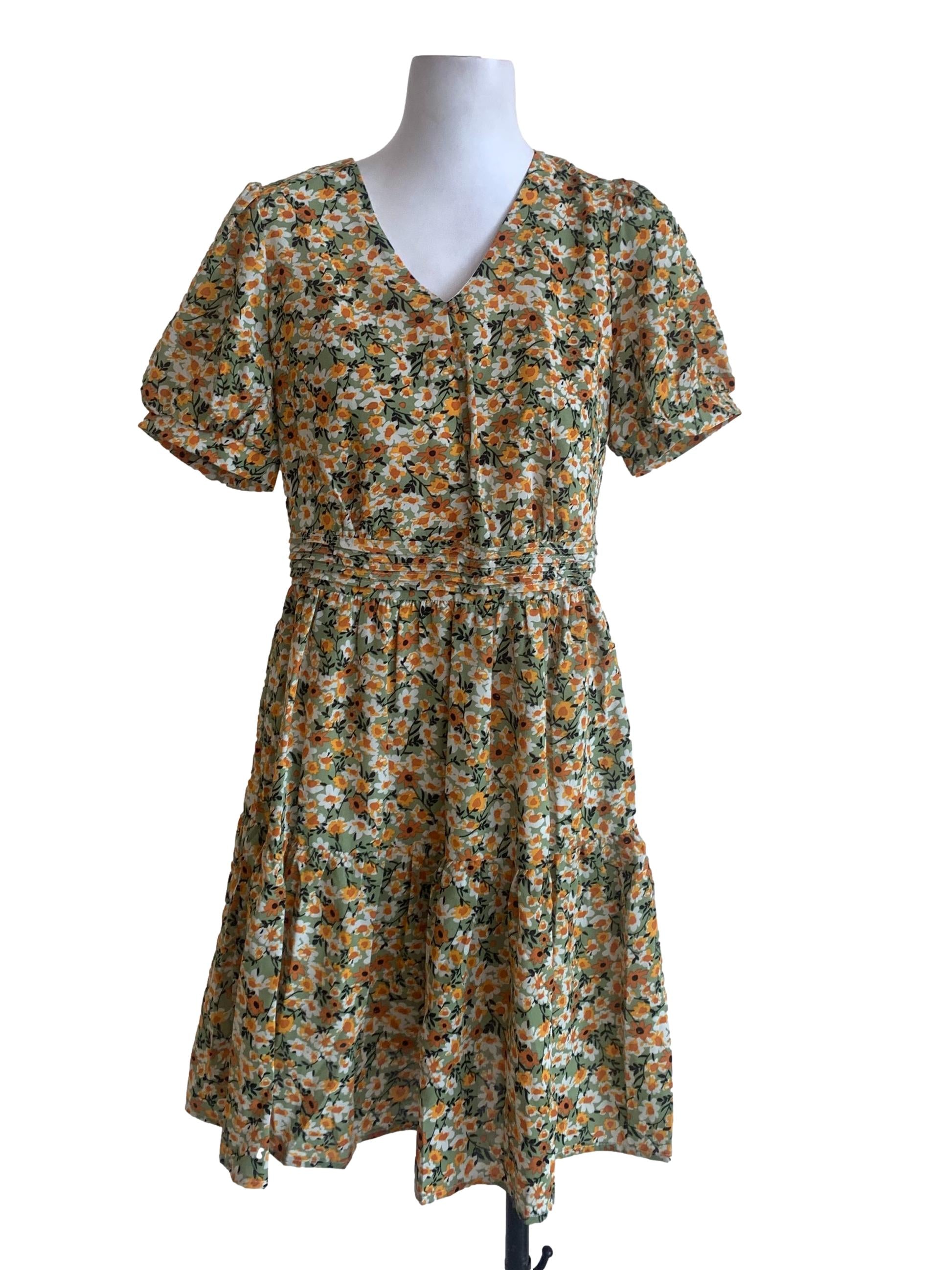 Green Floral Pattern Dress